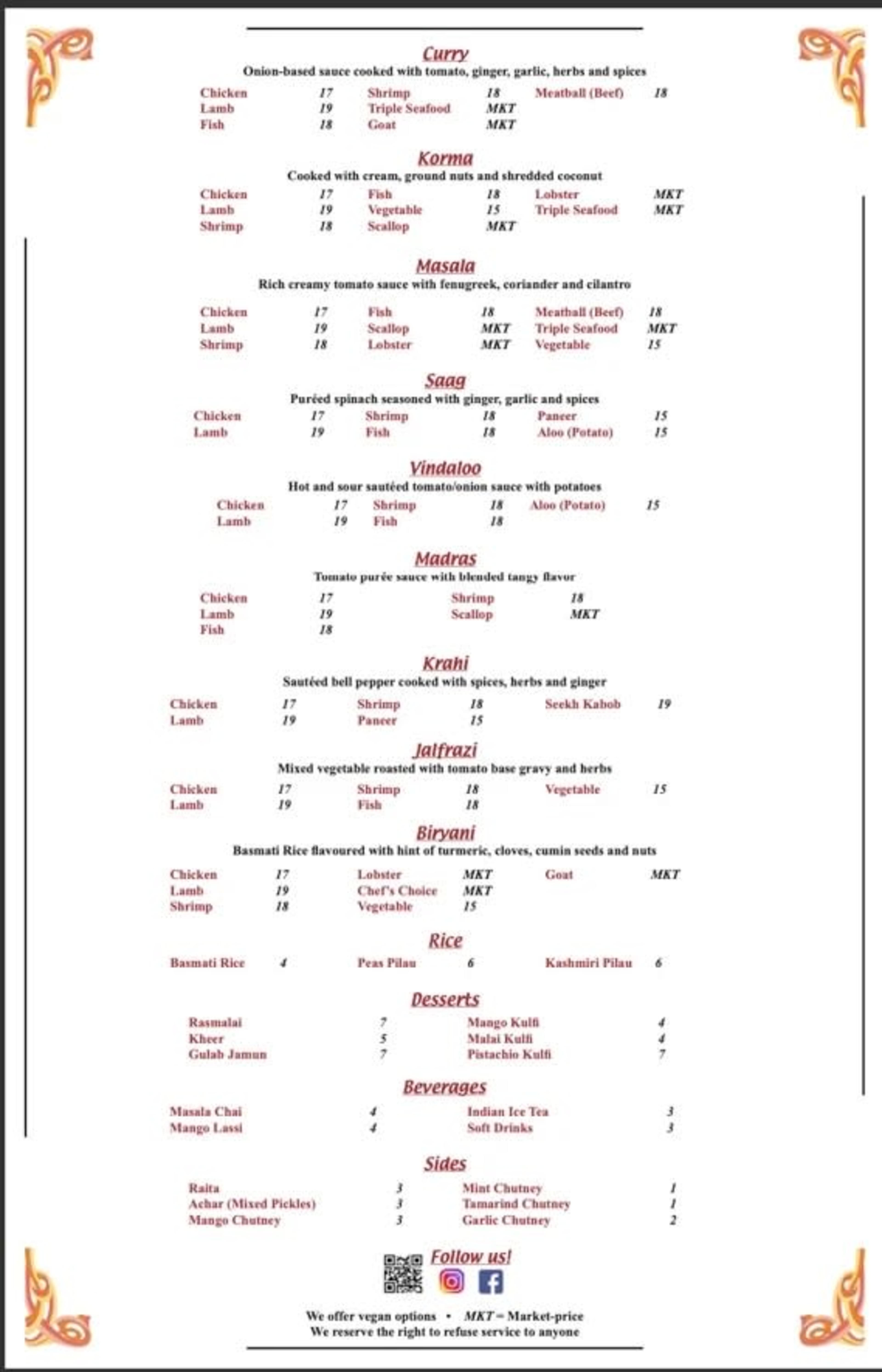 Menu offerings