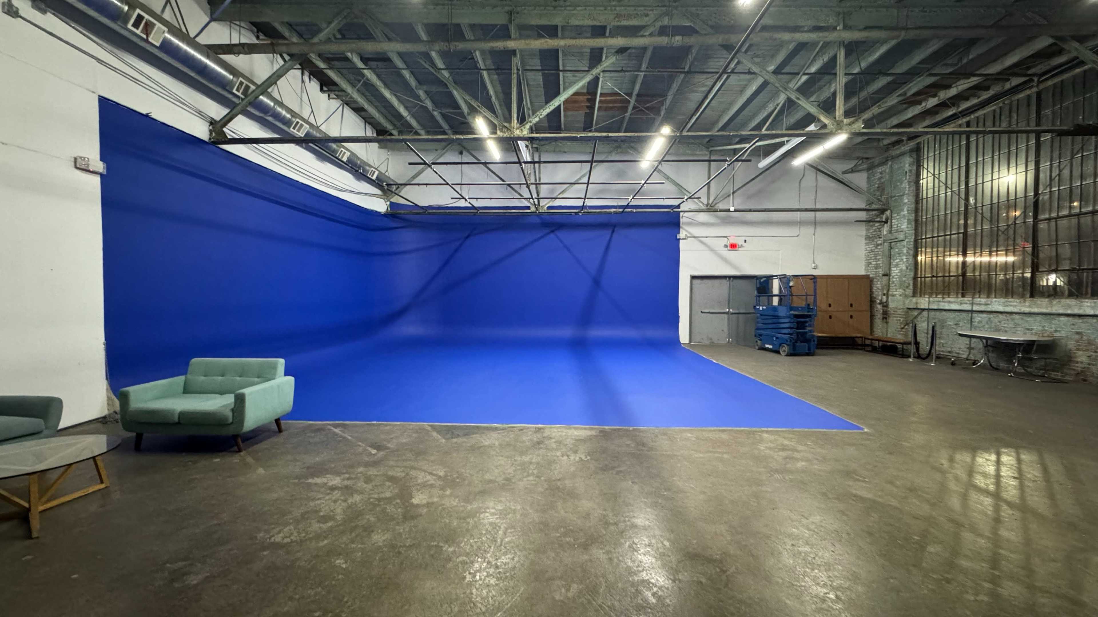 Chroma Blue Cyc Stage in LA Warehouse Film Studio Image in South Los Angeles, Los Angeles, CA