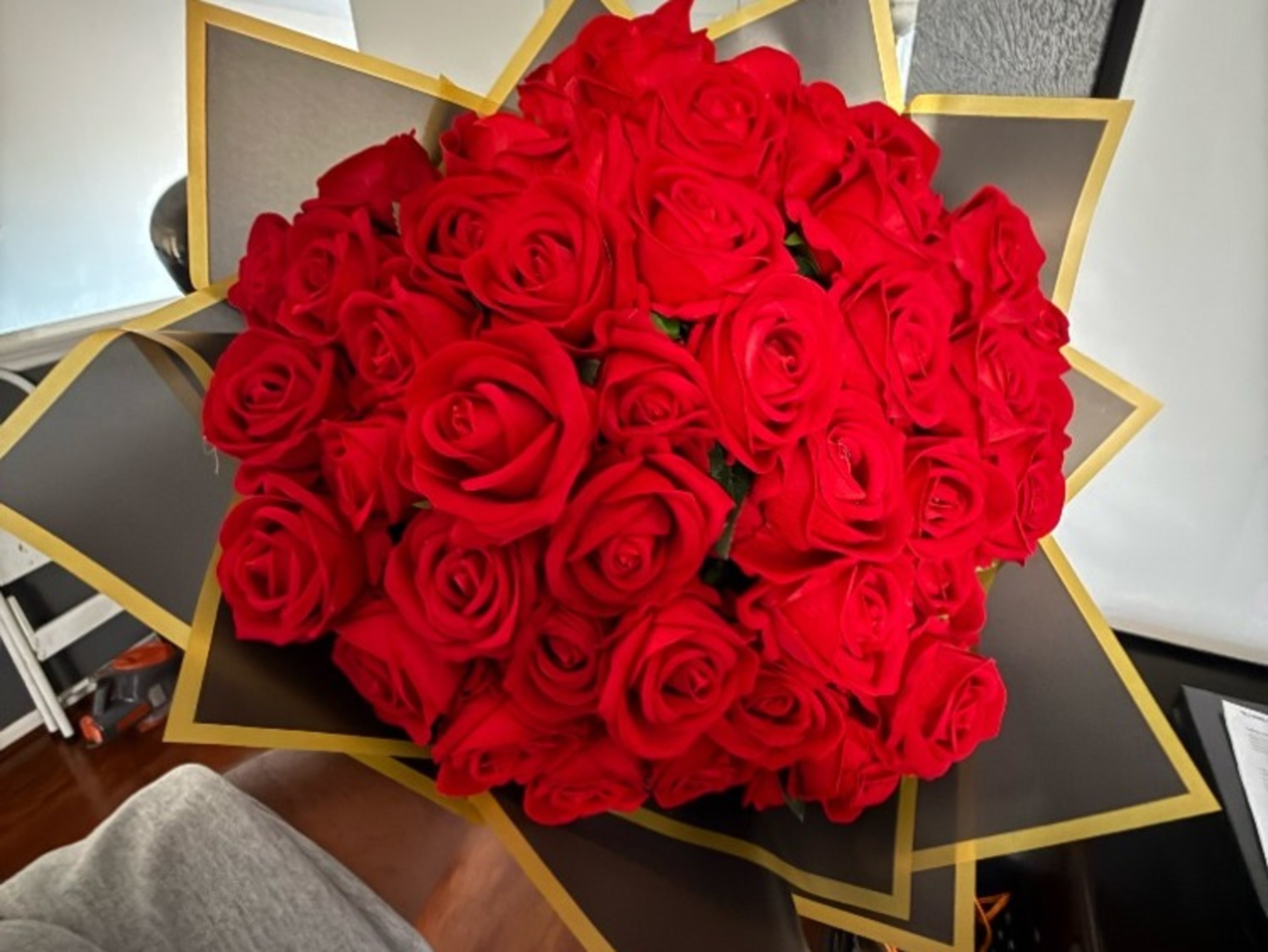 Wrapped Rose Bouquet & Rose Petals