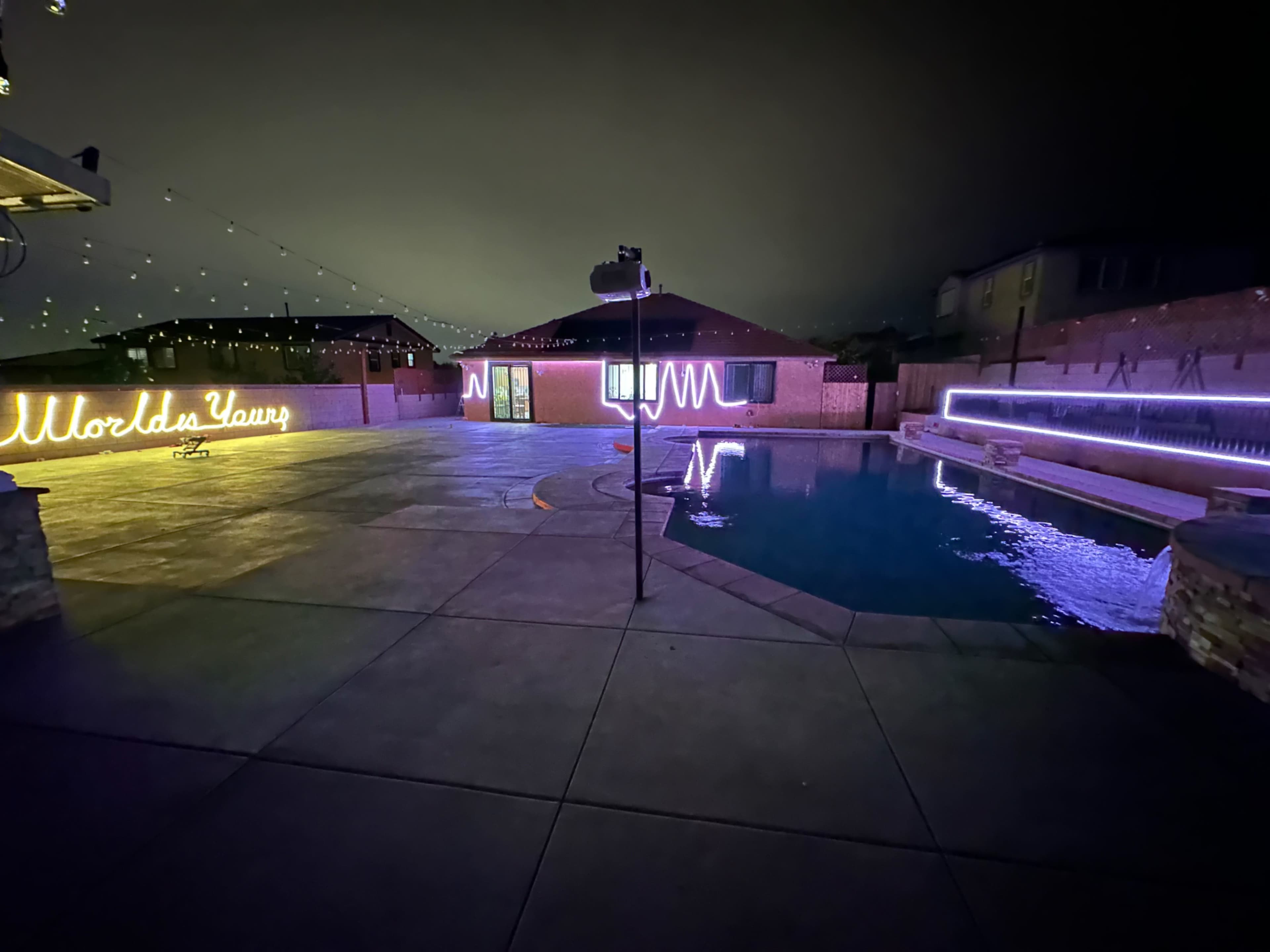 "🌟 SAN BERNARDINO’S MOST REQUESTED BACKYARD VENUE — HEATED POOL • 🏙️ SKYLINE VIEWS • 🎬 26FT SCREEN ✨ FULL-SERVICE ADD-ONS" Image in Verdemont, San bernardino, CA