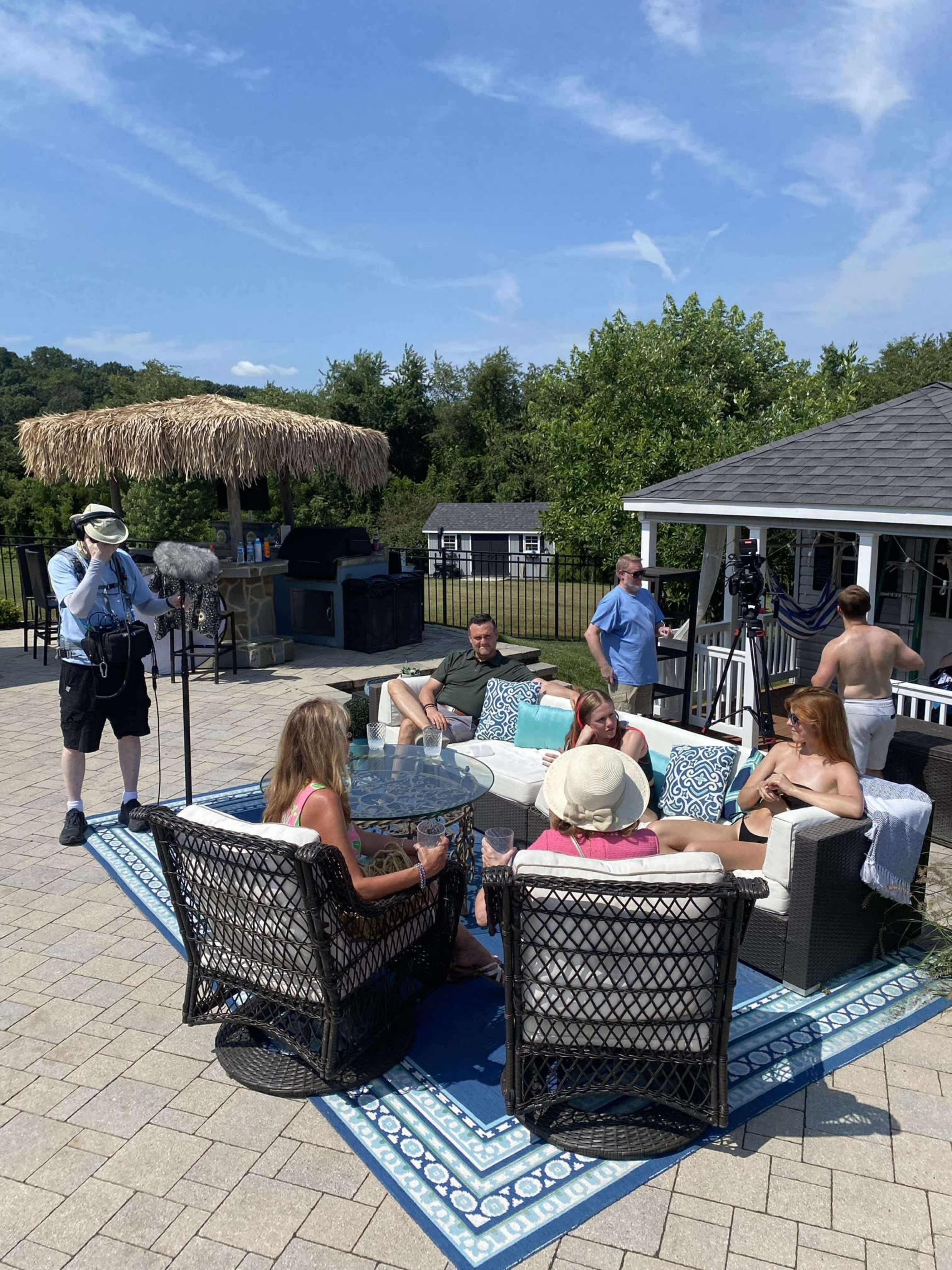 Modern Pool Oasis with Lush Privacy & Designer Lounge Area with Tiki Bar and Resort feel Image in , Westminster, MD
