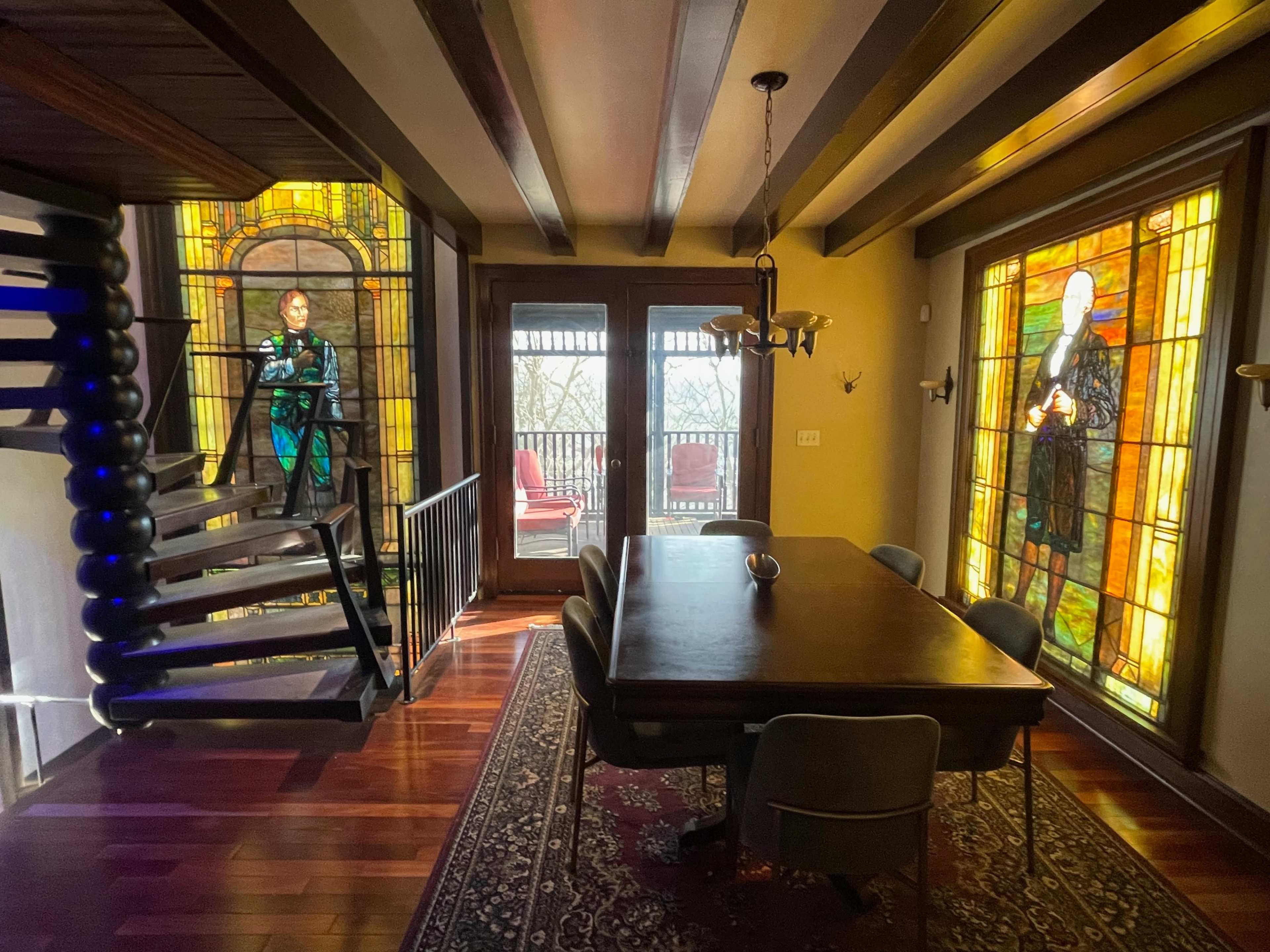 Stained glass, spiral staircase - modernized classically elegant space with porch Image in Central Northside, Pittsburgh, PA