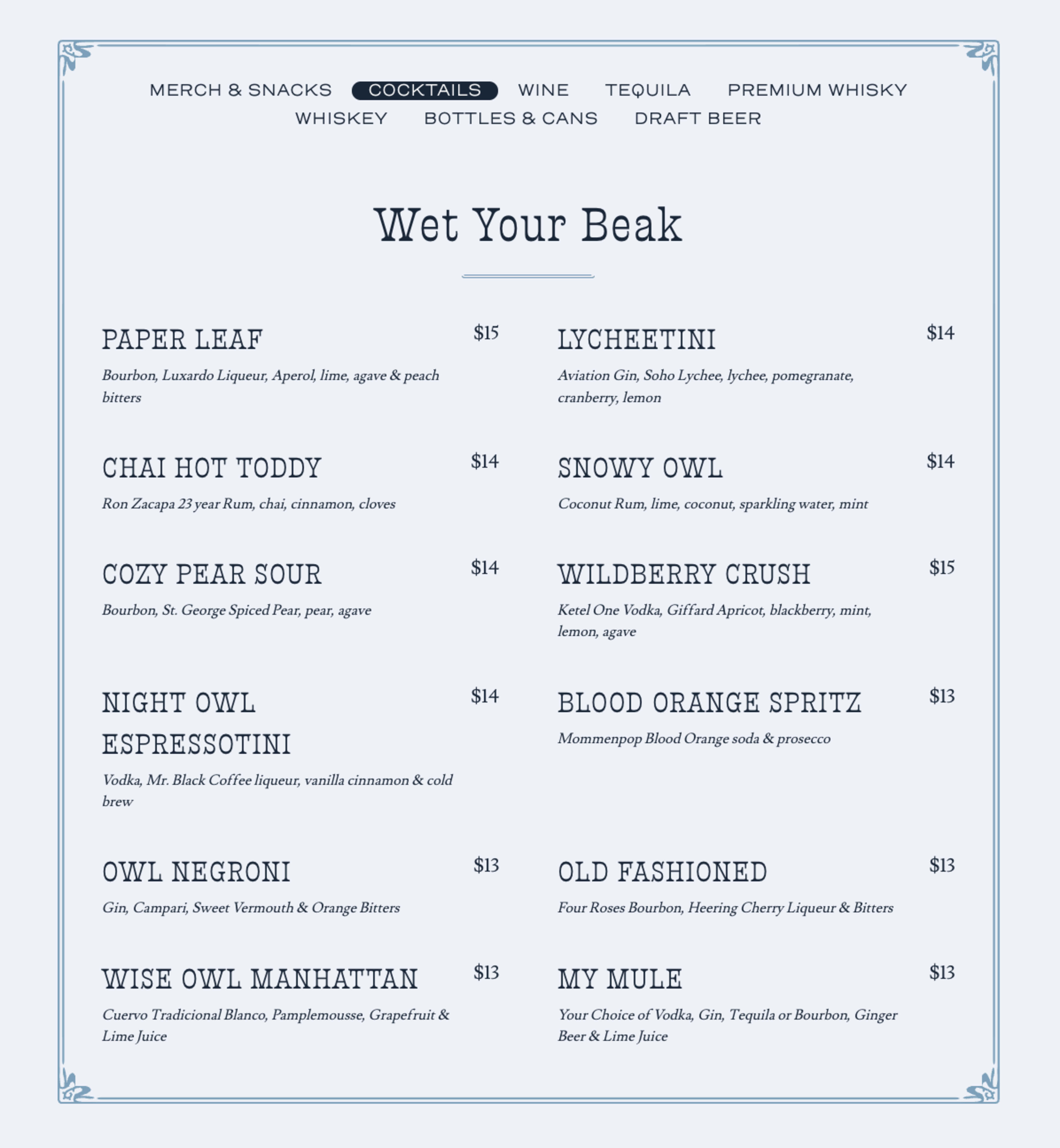 Menu offerings