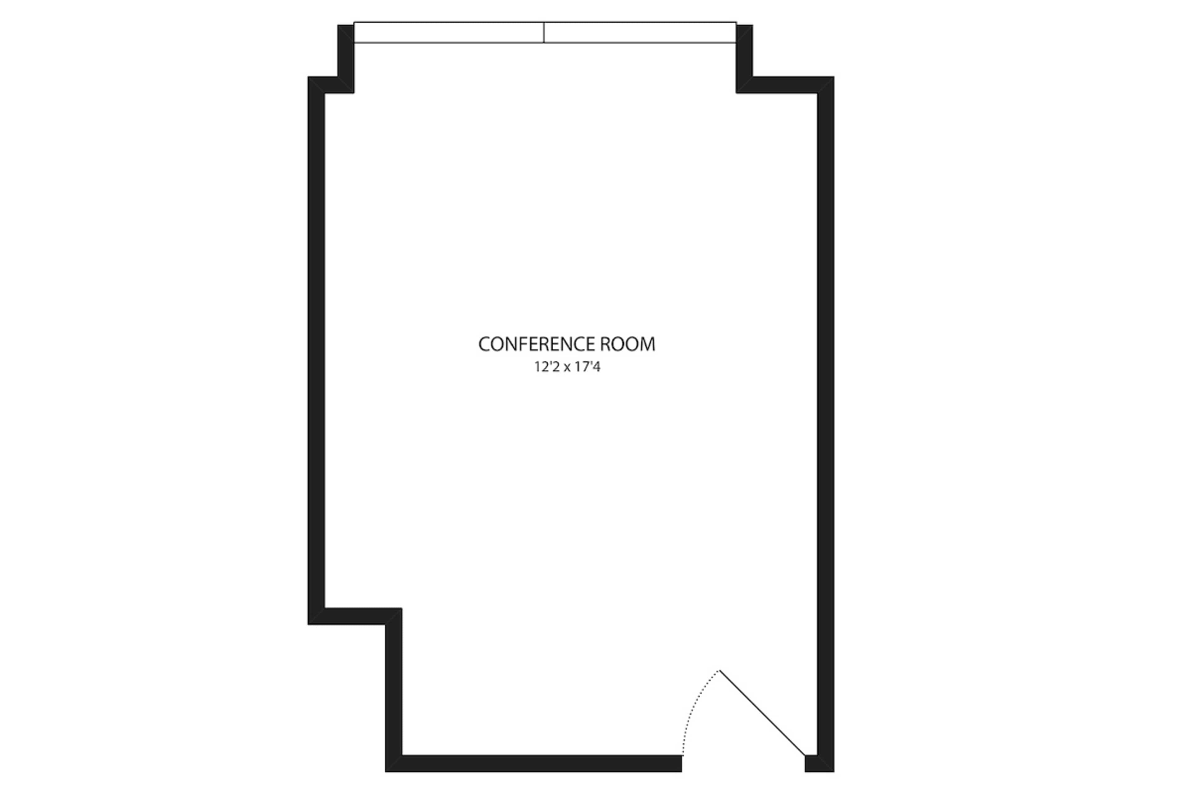 A floor plan of a conference room, labeled with dimensions of 12 feet by 17.4 feet.