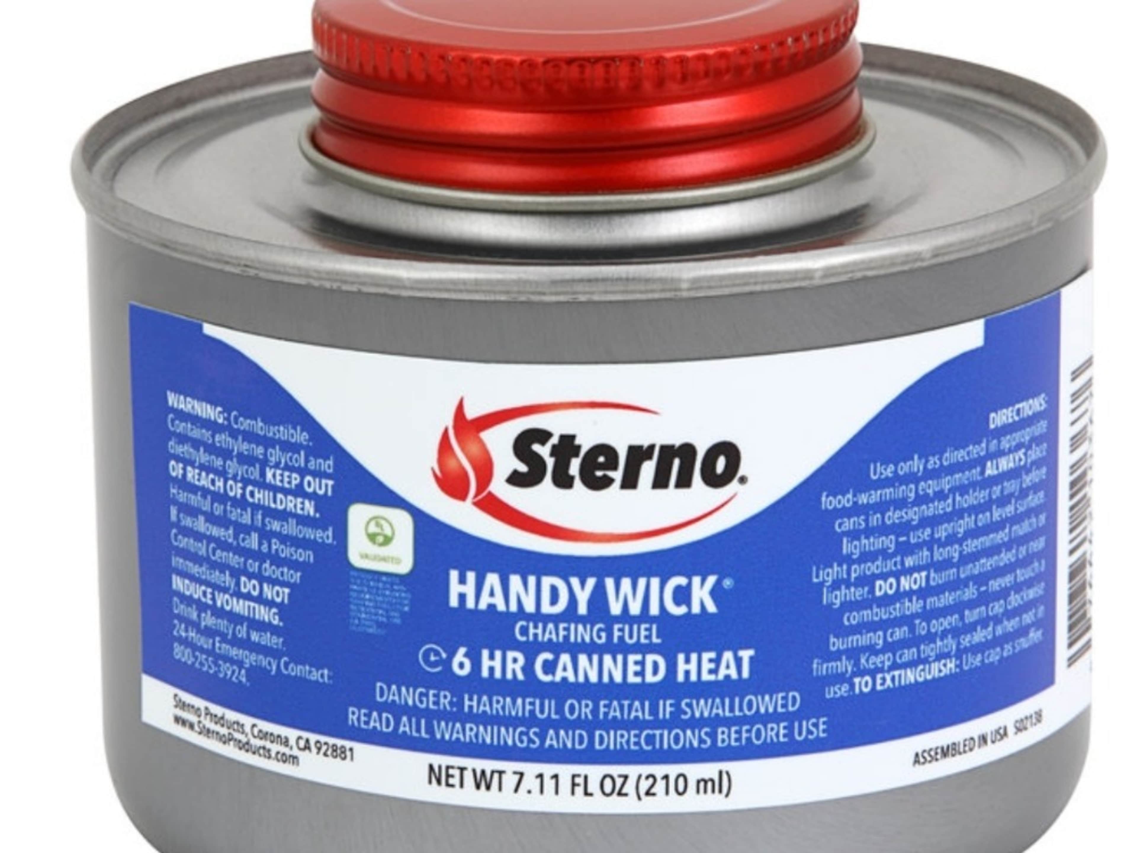 6 hour Sterno - keeps food hot