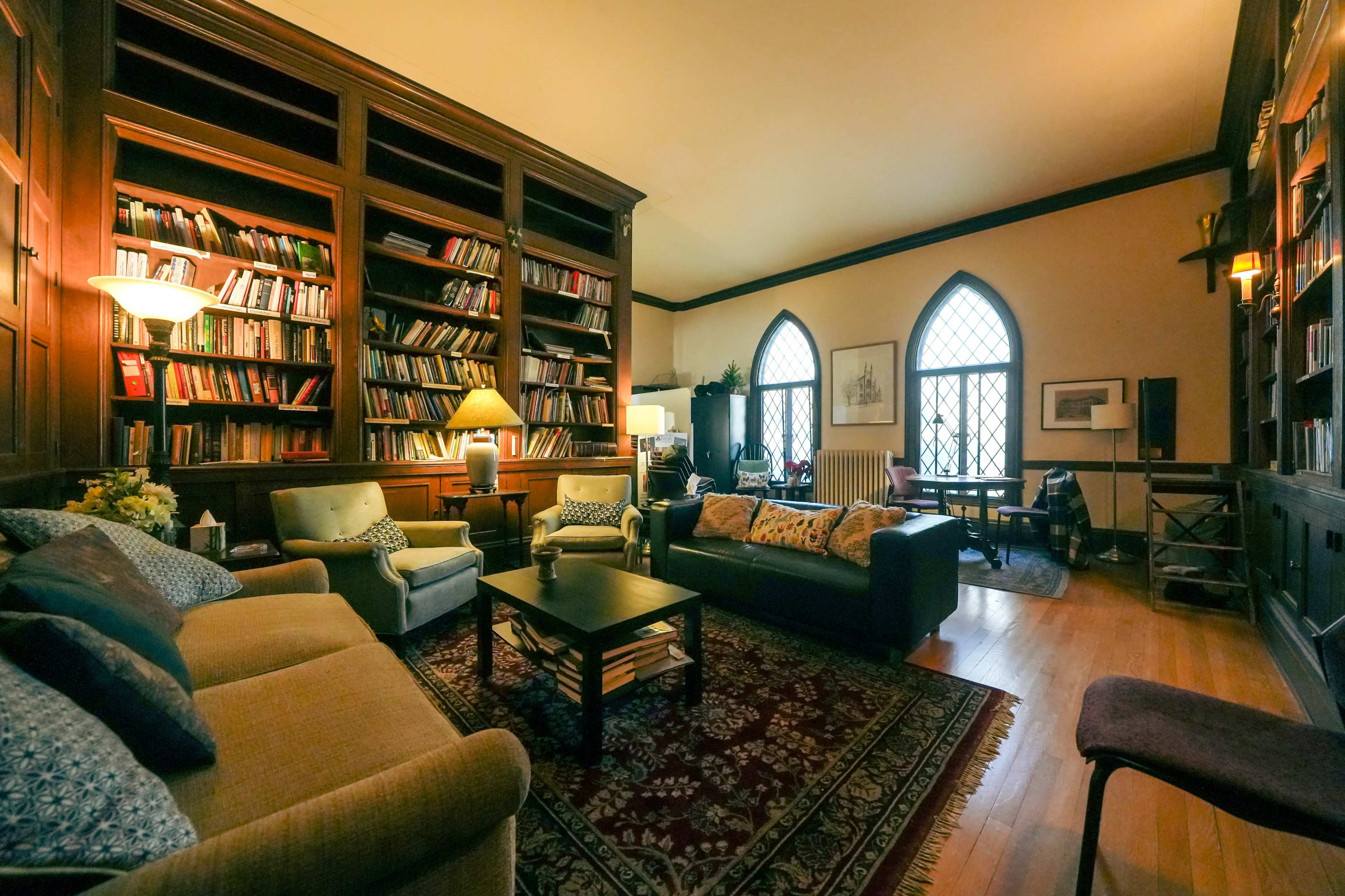 Vintage Scholarly Library with Wooden Bookshelves and Classic Study Rooms Image in Brooklyn Heights, Brooklyn, NY