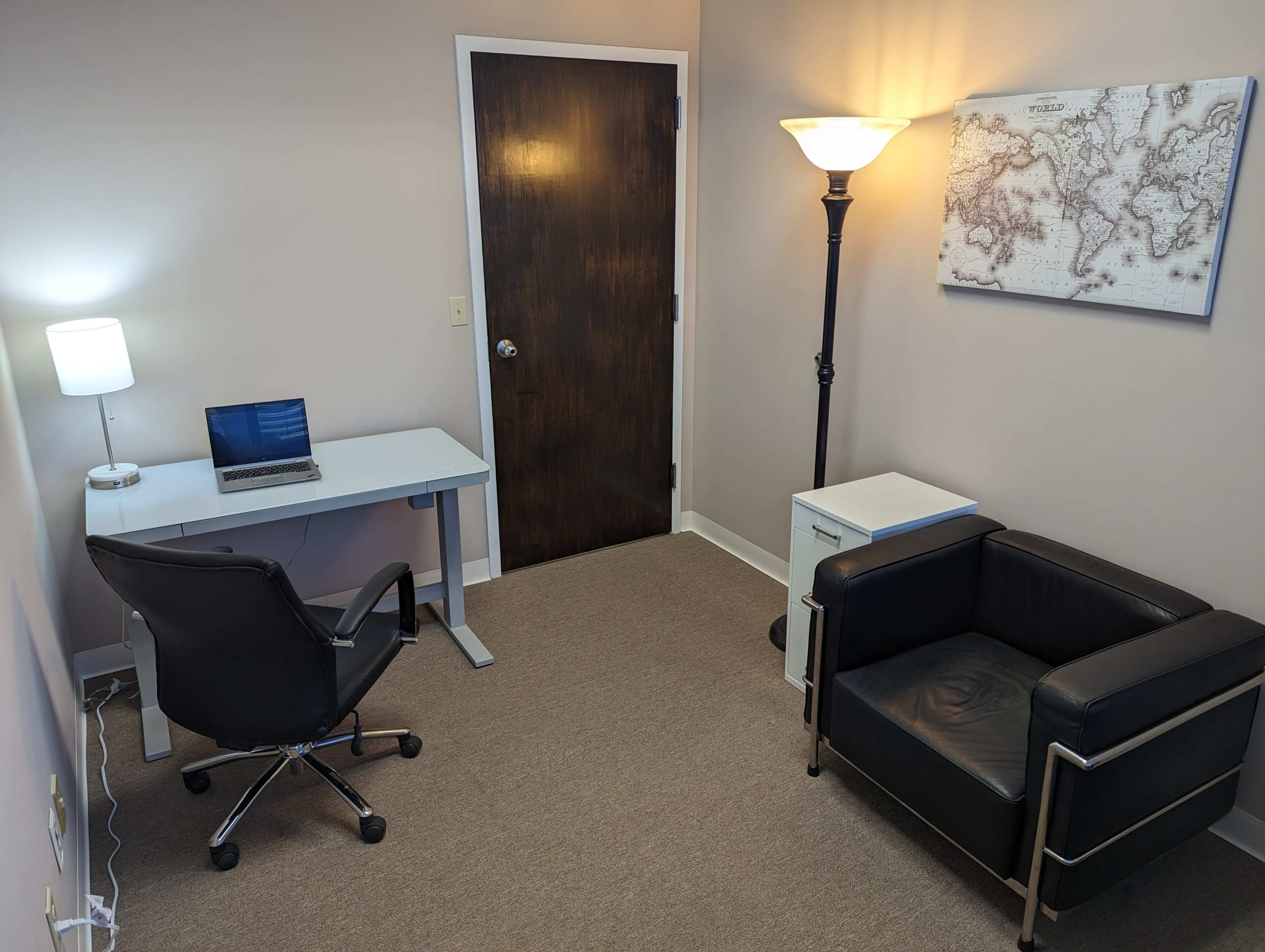 Just outside the downtown area. Large conference room with a smaller office connected by a glass door. Located within a quiet Psychologist's office. Image in West Palm Beach, West Palm Beach, FL