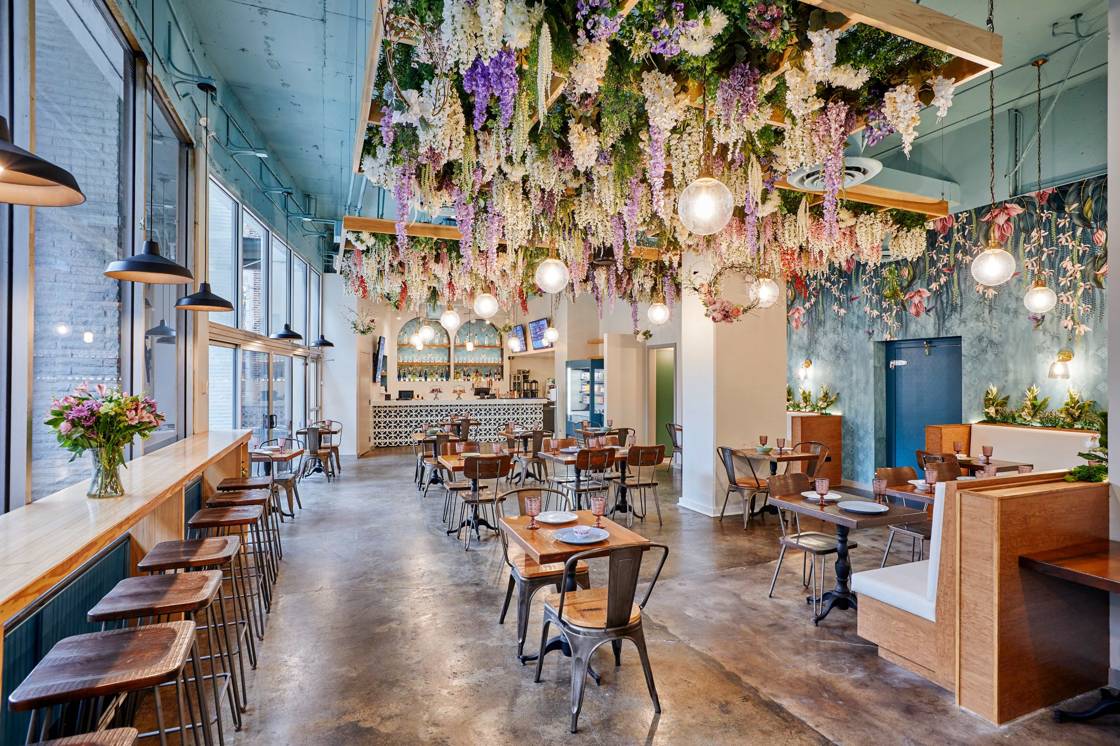 Restaurant Space with Hanging Flower Garden Image in Lake View, Chicago, IL