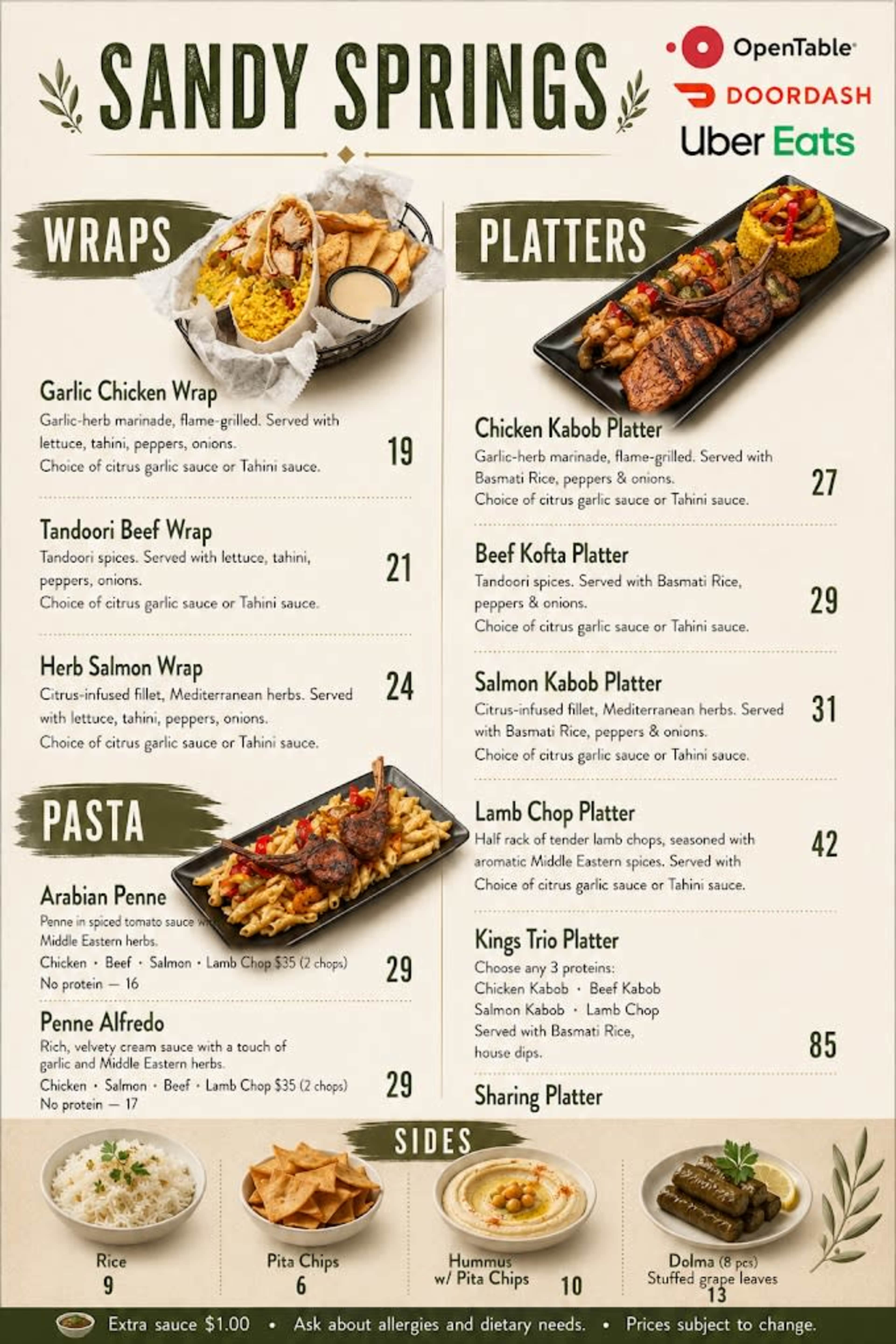 Menu offerings