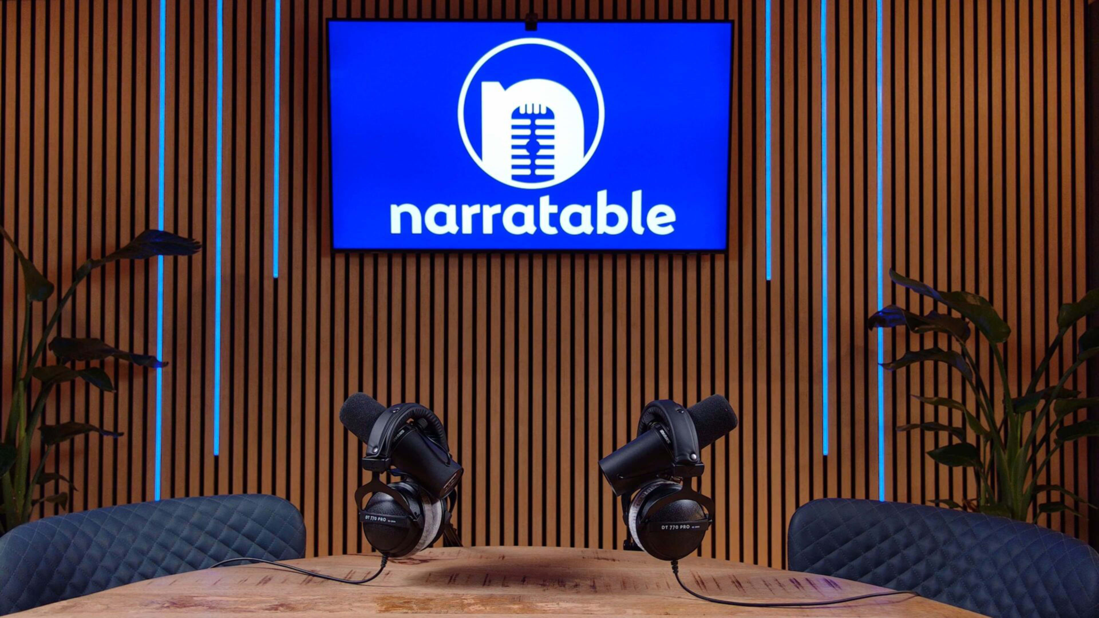 Podcast Studio with numerous environments to record in, including a Bar, Sofa area and a round table complete with TV and RGB lighting for Branding Image in Congleton, Congleton, ENG