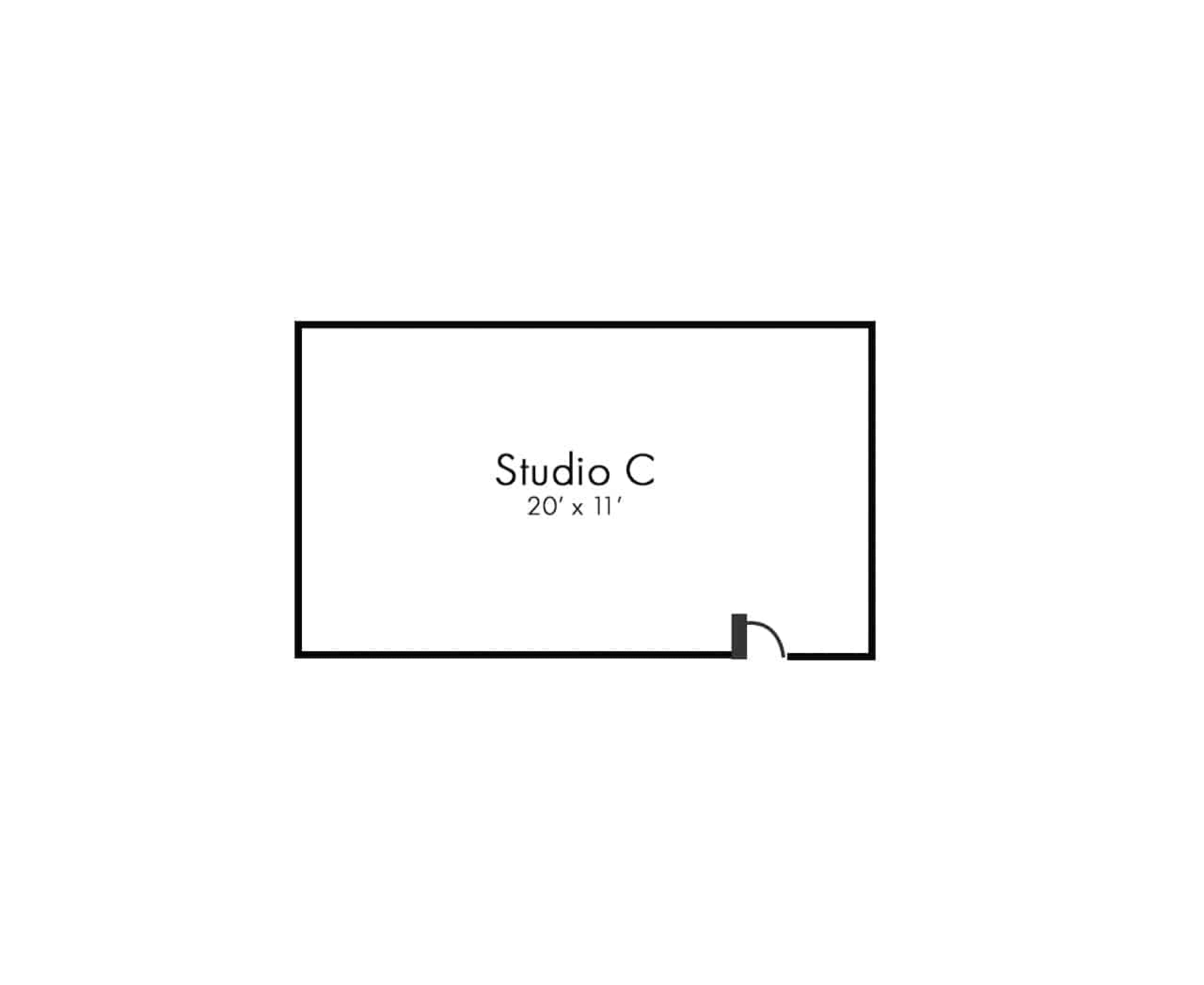 A simple floor plan of a rectangular room labeled "Studio C," measuring 20 feet by 11 feet.