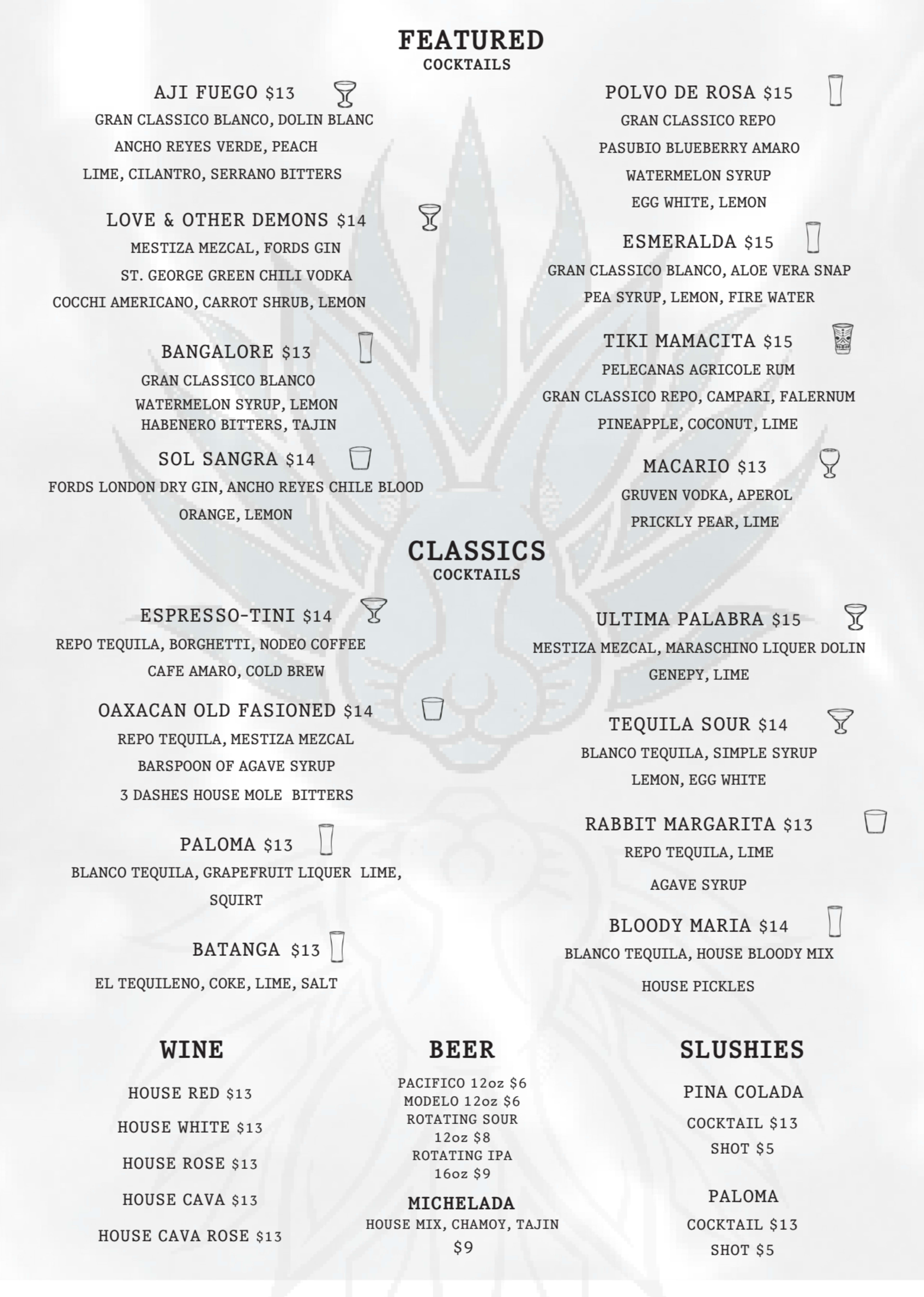 Menu offerings