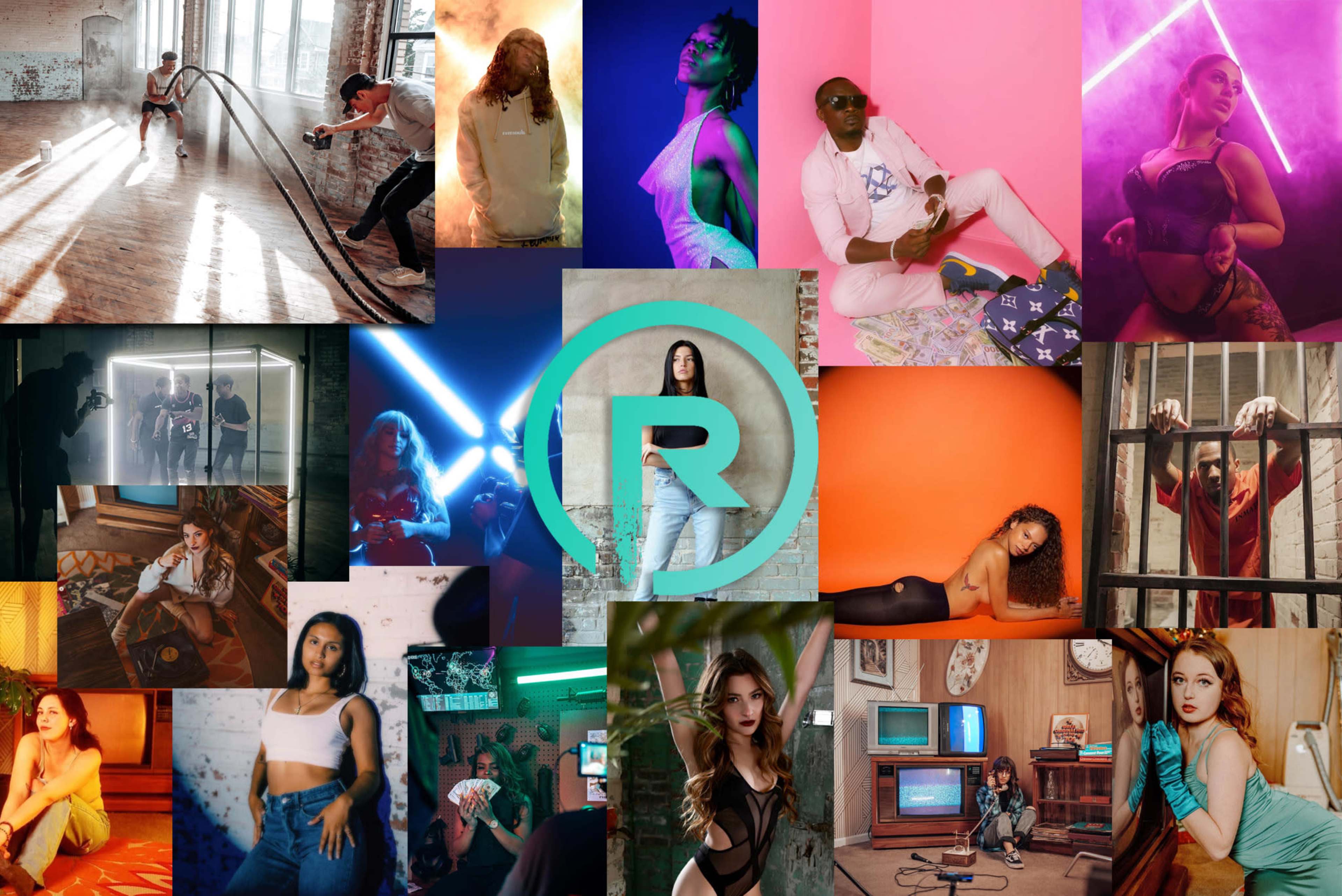 A collage featuring various individuals engaged in diverse activities, such as workouts, fashion poses, and artistic lighting setups.