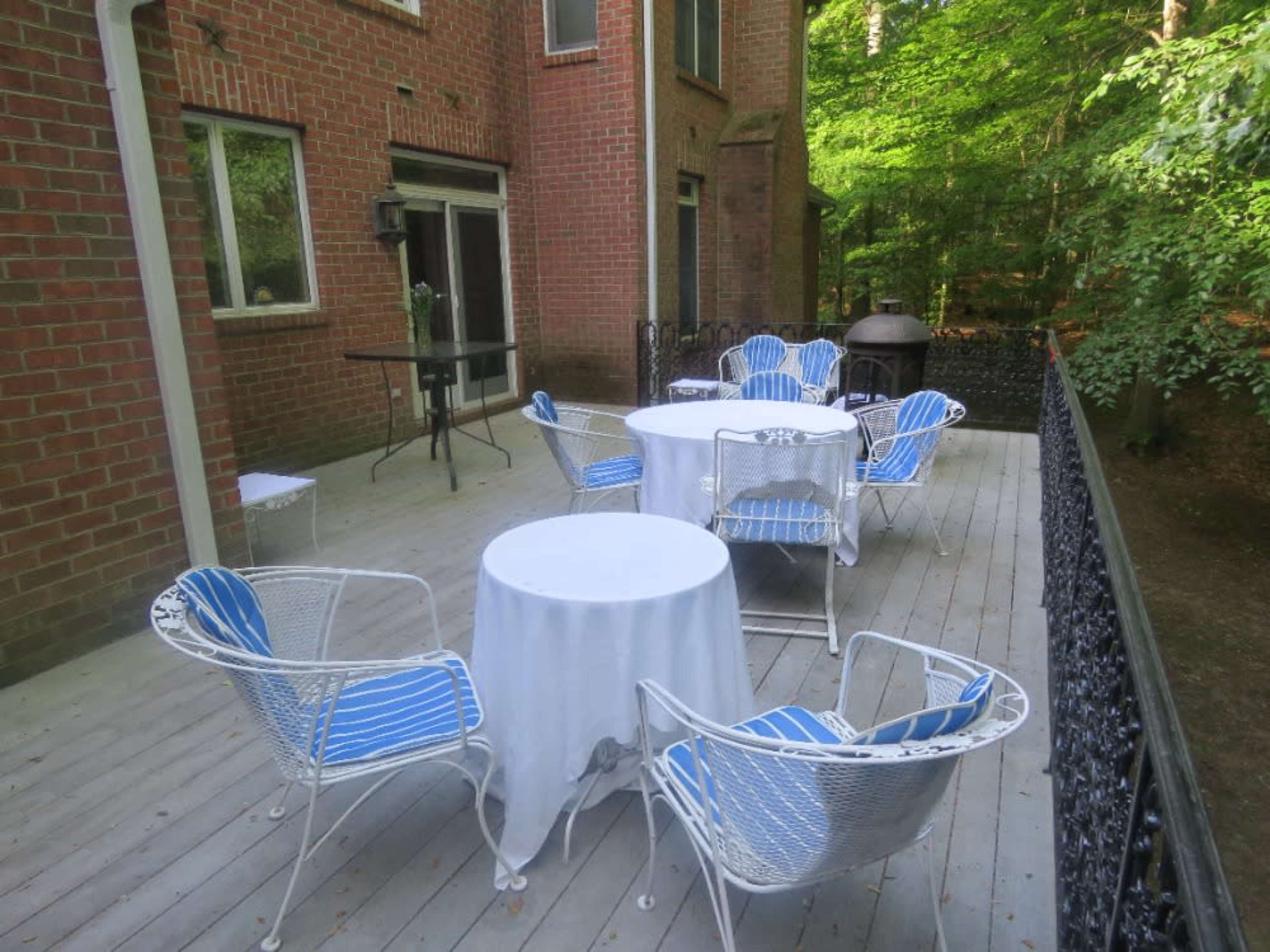 Large deck with set up. 