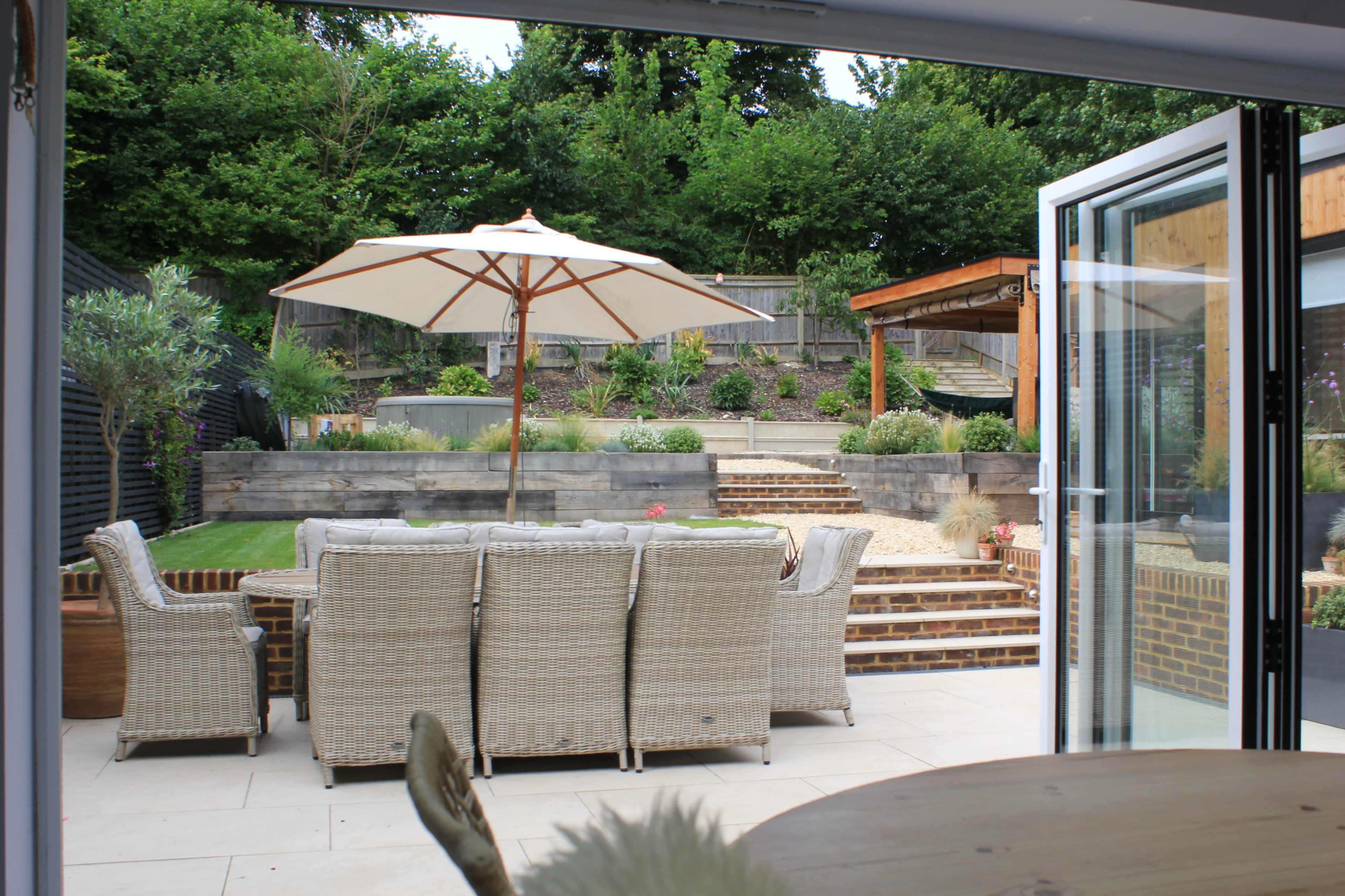 Modern Home with Stylish Interior and Lush Landscaped Garden Image in Farnham, Farnham, ENG