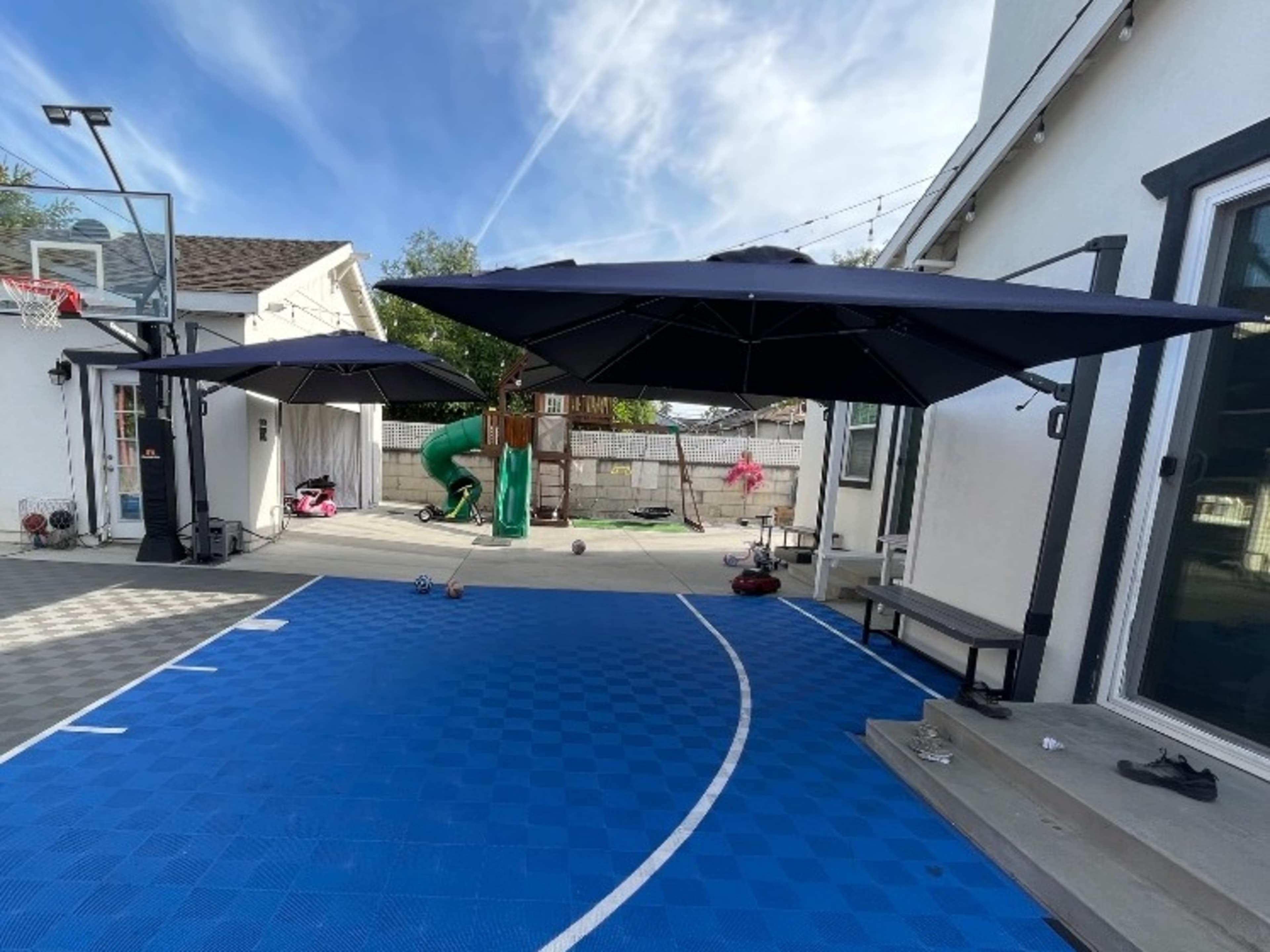 3 Large Square Patio Umbrellas Package