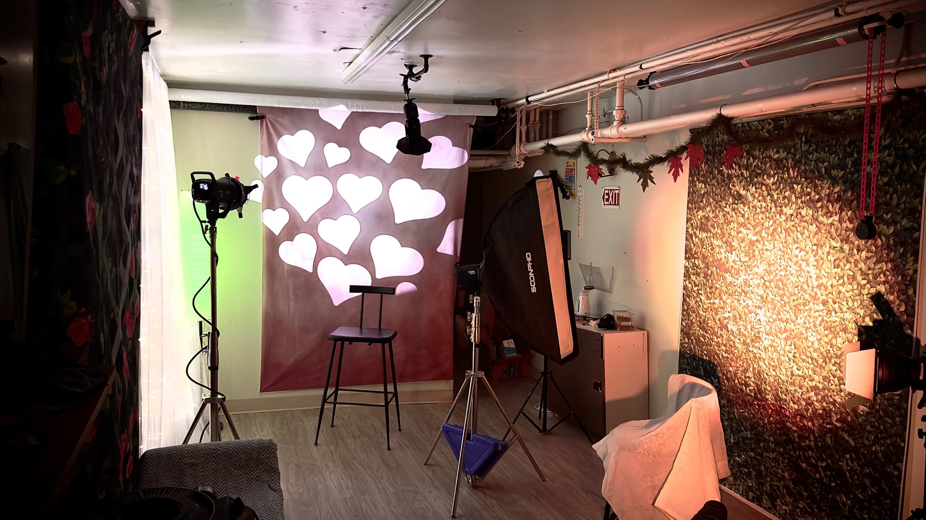 This studio is partially set up in the lower lever of a residence. It has access from street. The setup is integrated by four different spots with backdrops. is located in a well known, popular and friendly neighborhood, suburb, closest to Chicago. Image in Berwyn Township, Berwyn, IL