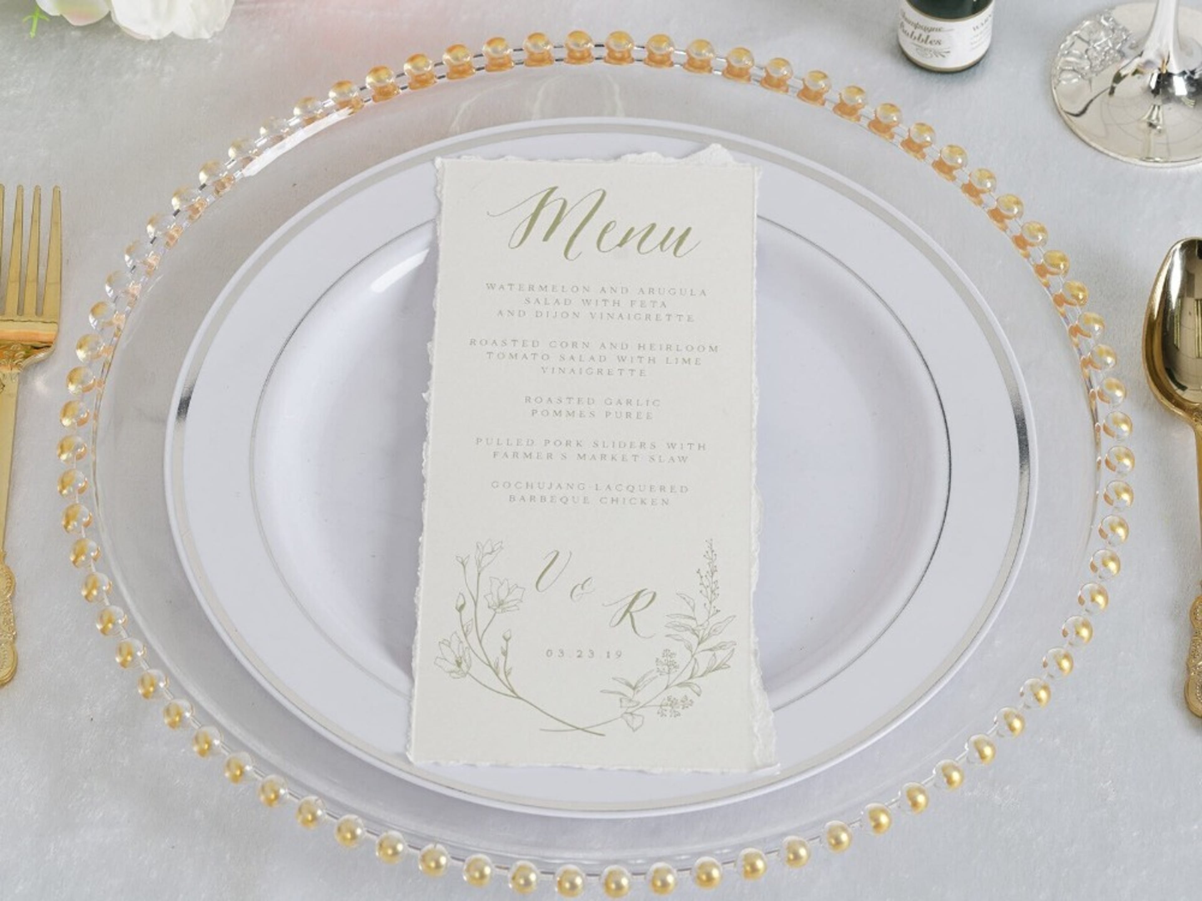 Clear Charger Plates with gold rim