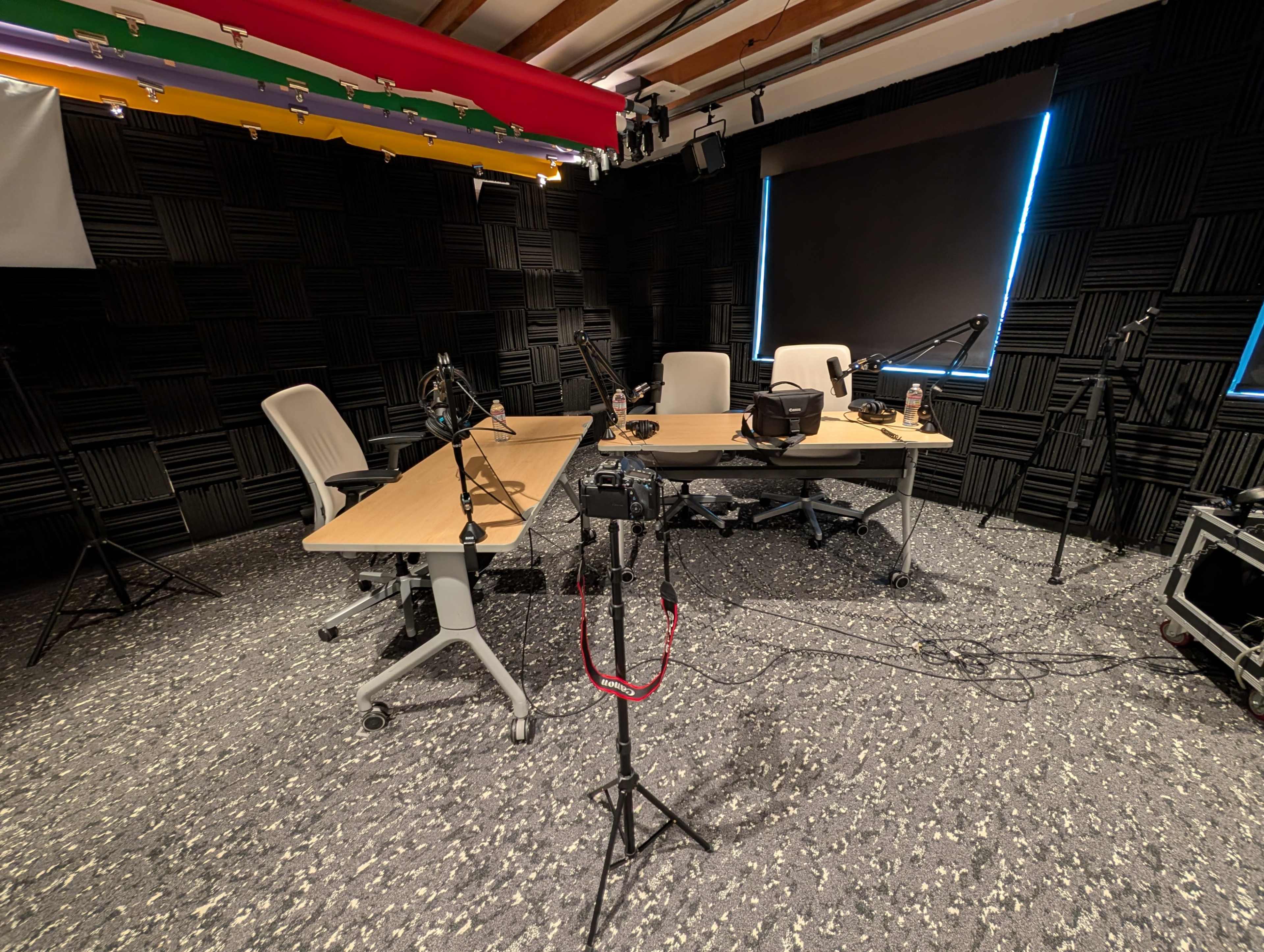 Downtown-Adjacent Podcast Studio with variable backdrops and Bay View Image in Sherman Heights, San Diego, CA