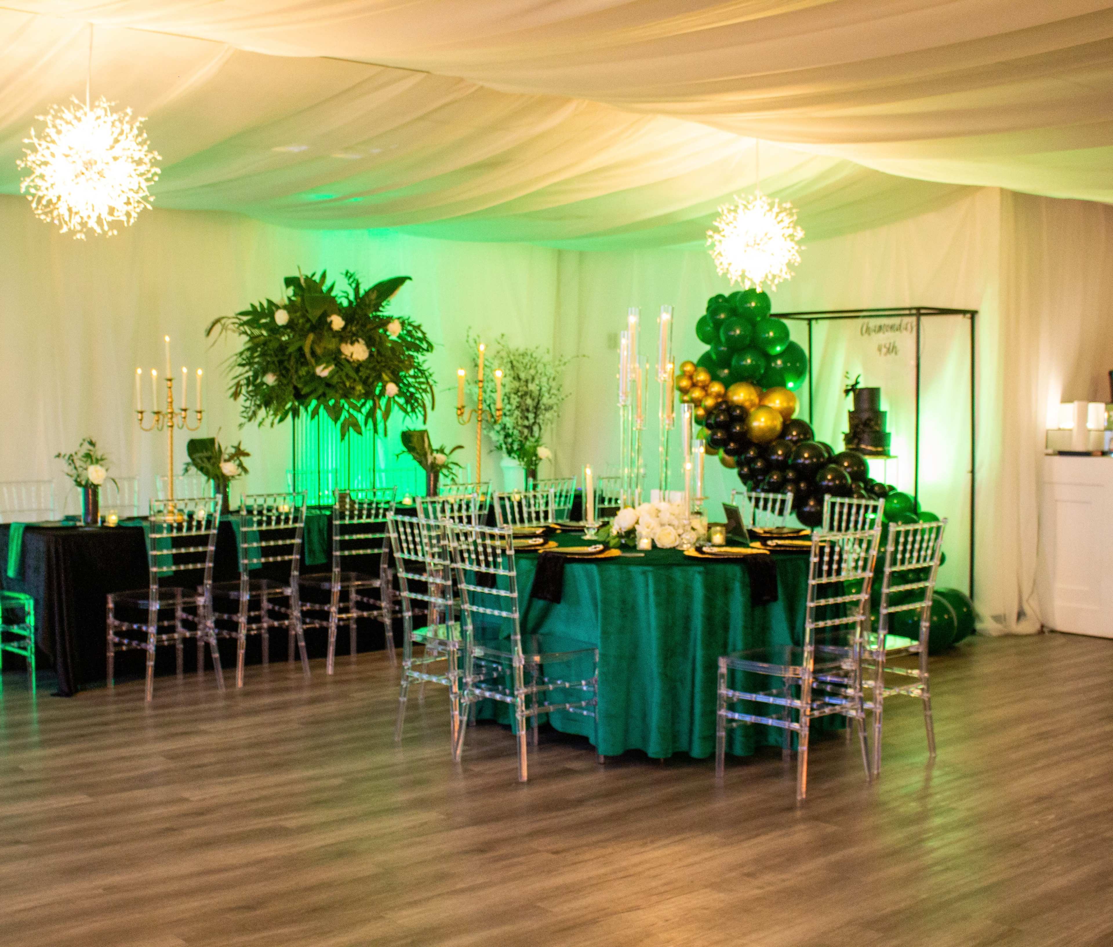 Intimate All-White Event Space with Draping & Chandeliers Image in Northwest Dallas, Dallas, TX