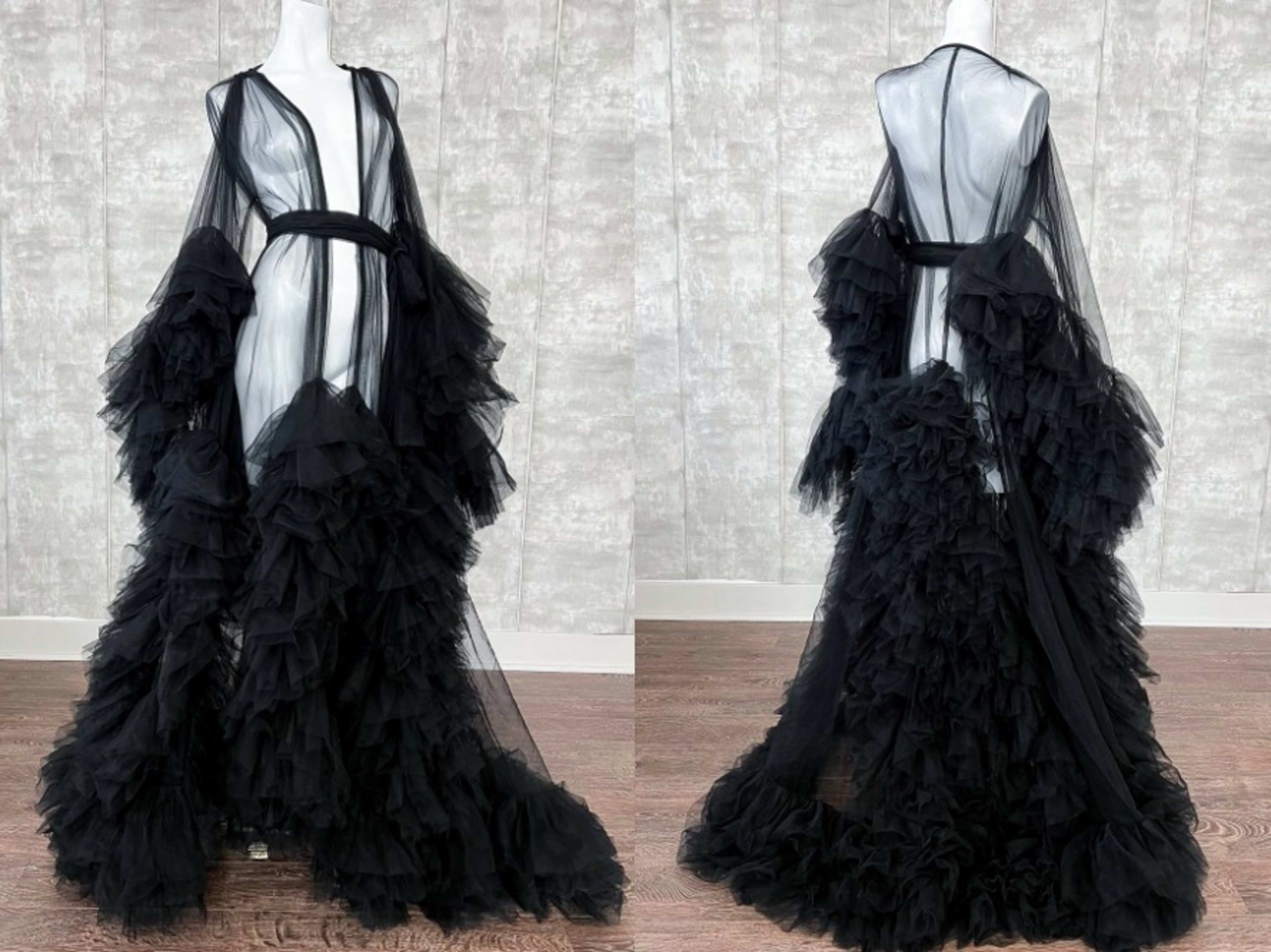 Black sheer boudoir robe