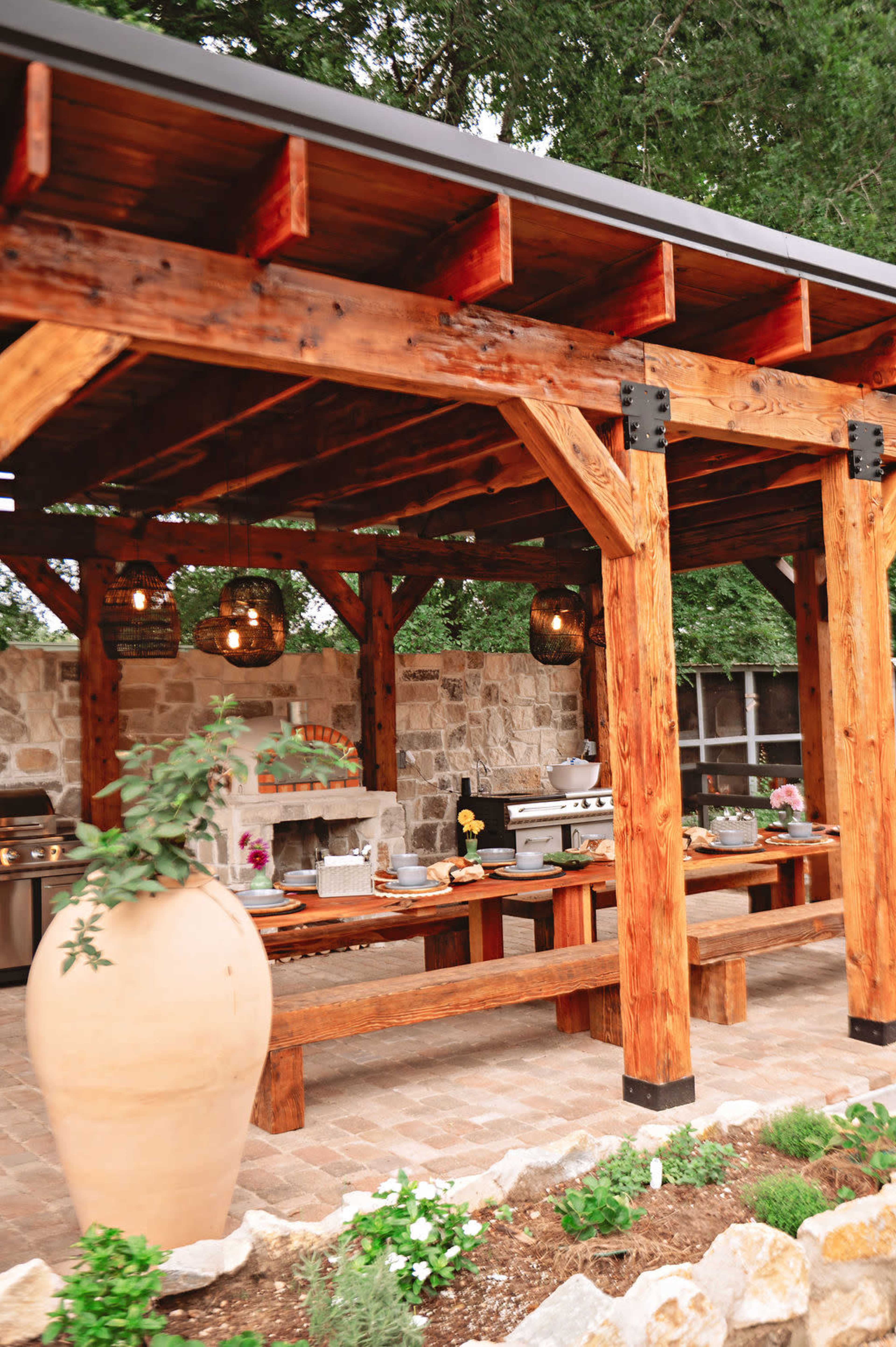 Rustic pergola with outdoor kitchen in the garden Image in , Conroe, TX