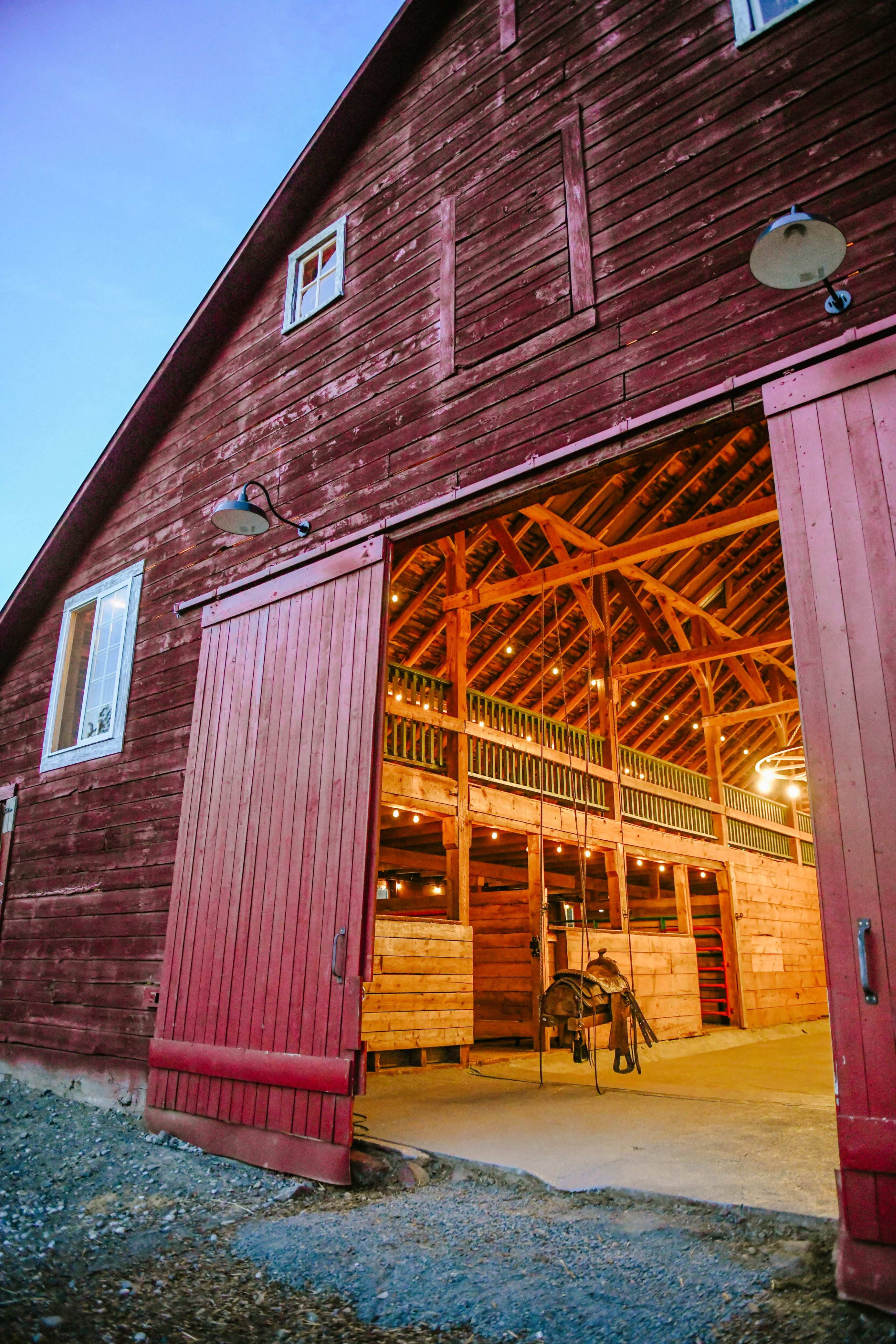 Red Barn on the Rocks Image in , Nine Mile Falls, WA