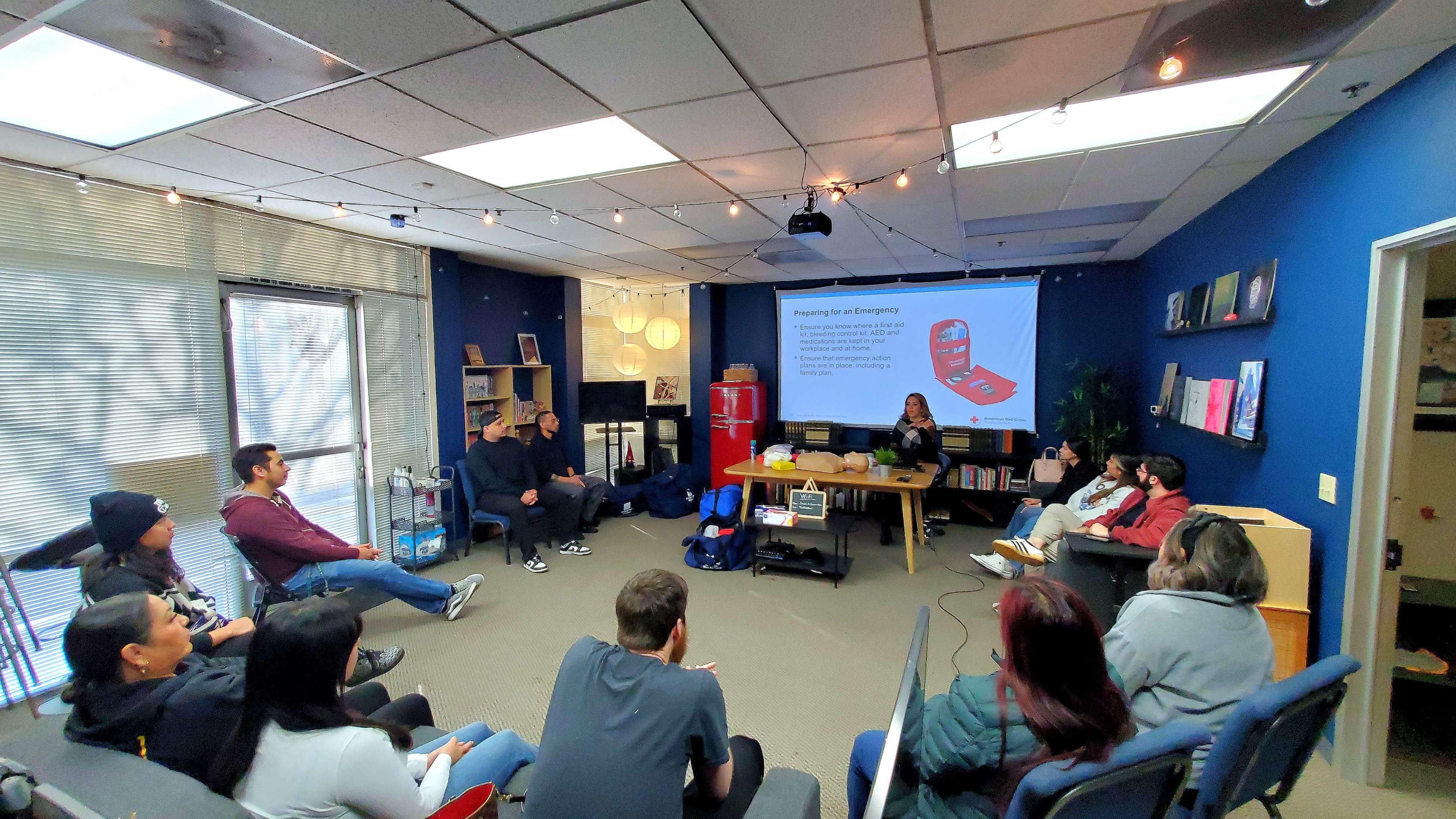 Cozy, Warm Meeting Space with Projector and Writing Materials Image in Northside, Riverside, CA