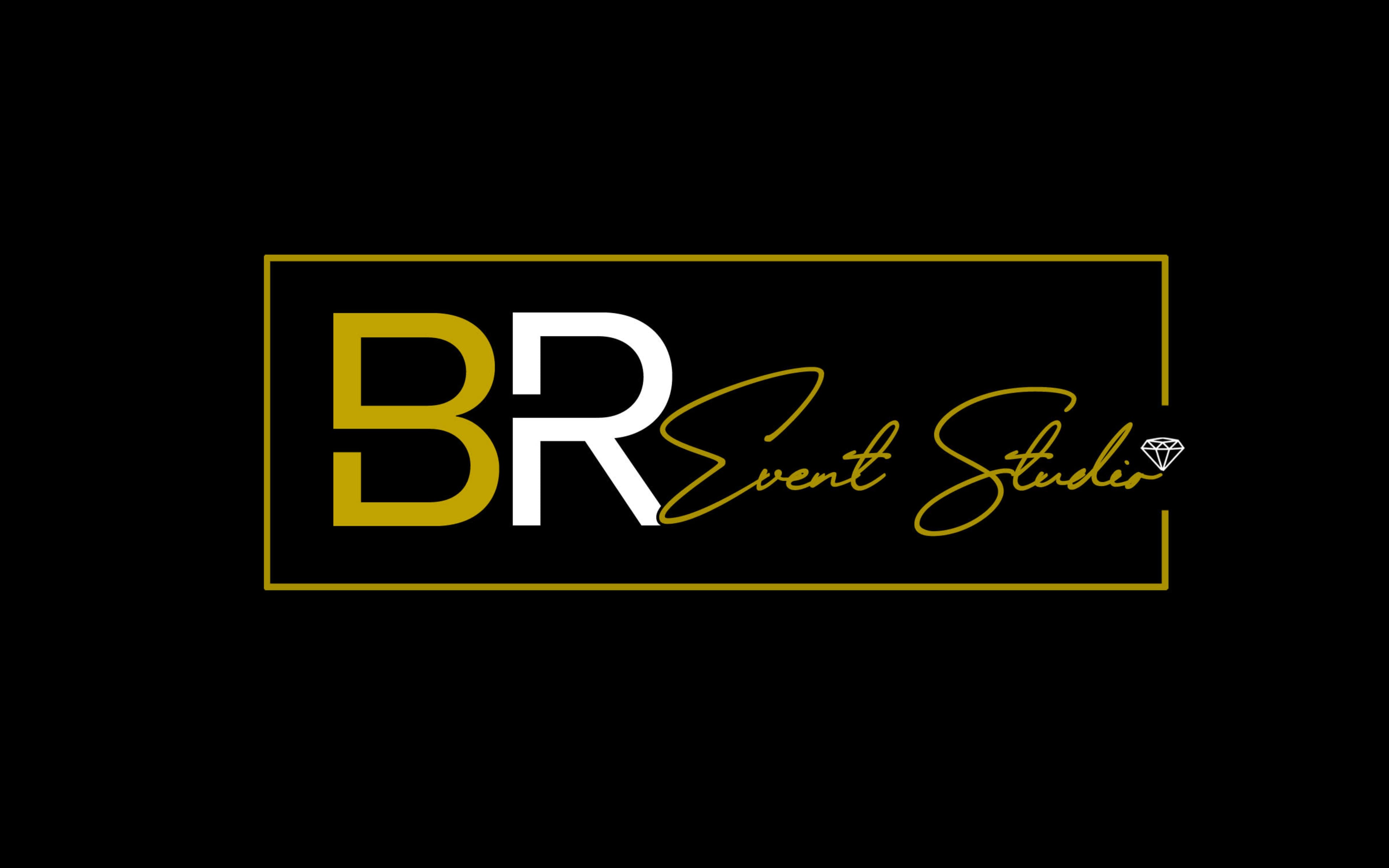 A logo for "BR Event Studio" with a combination of gold and white lettering on a black background.