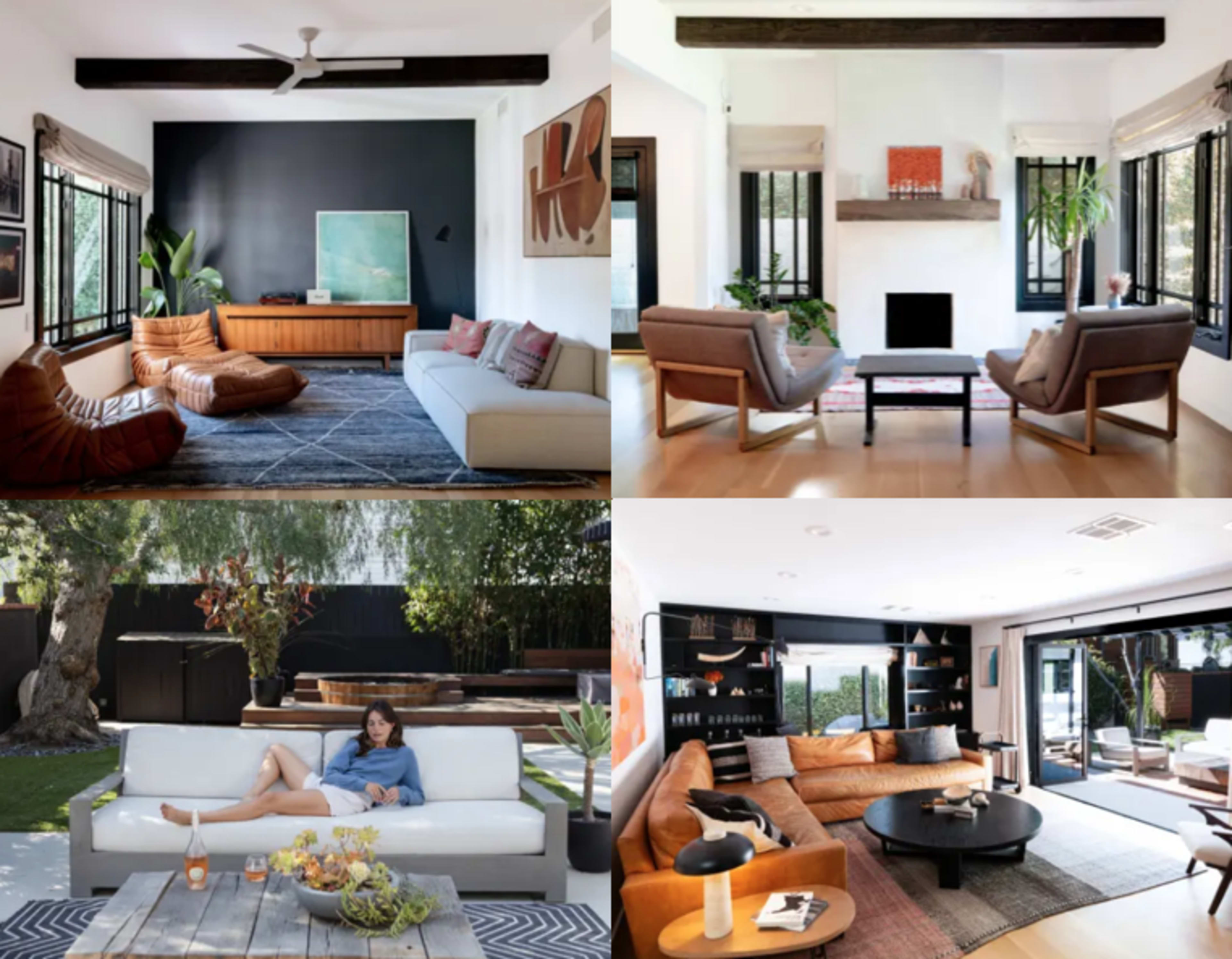 The image features a collage of four different interior spaces, including a cozy living room with modern furniture, a serene outdoor area with seating, and a comfortable lounge setting.