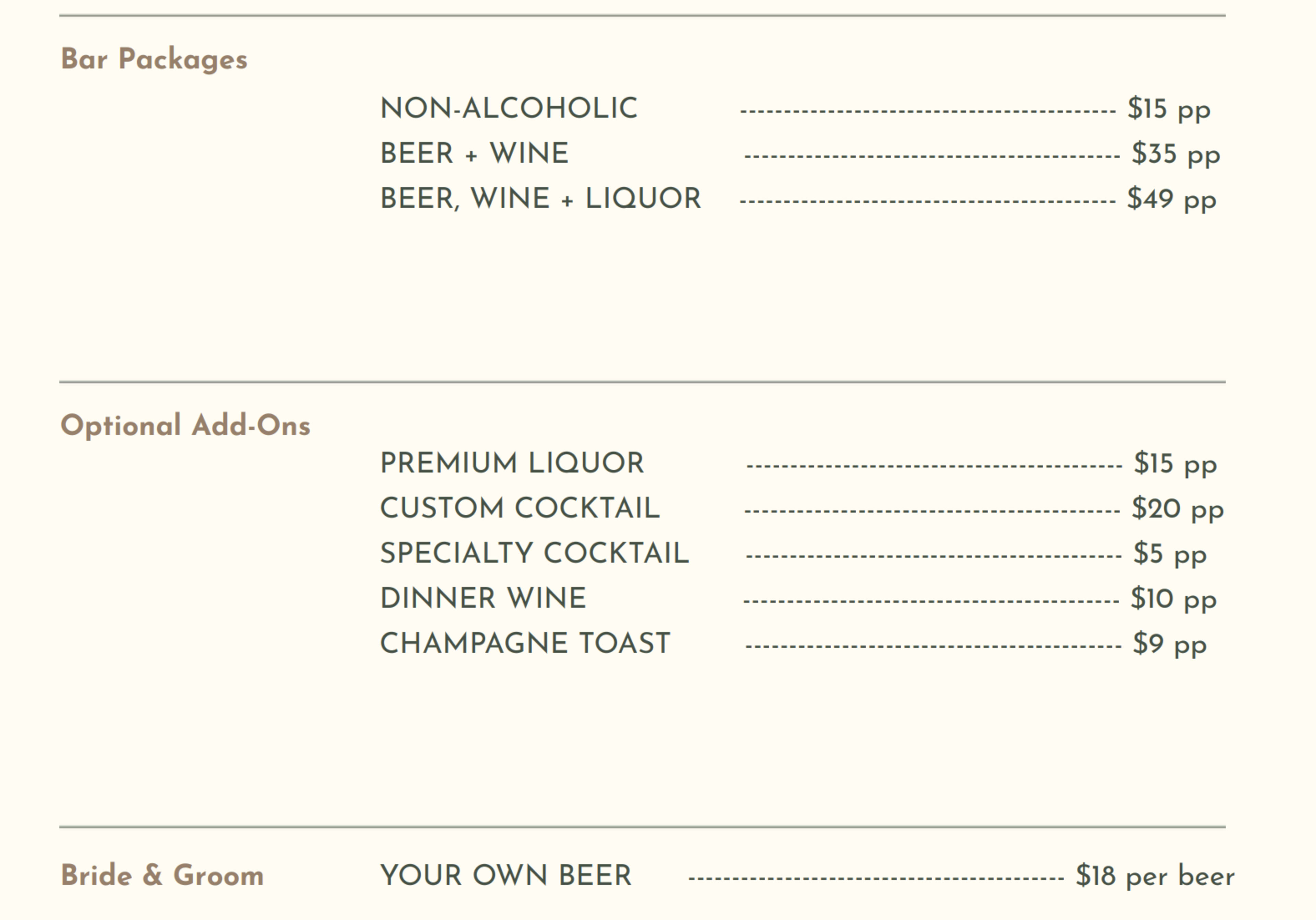 Menu offerings
