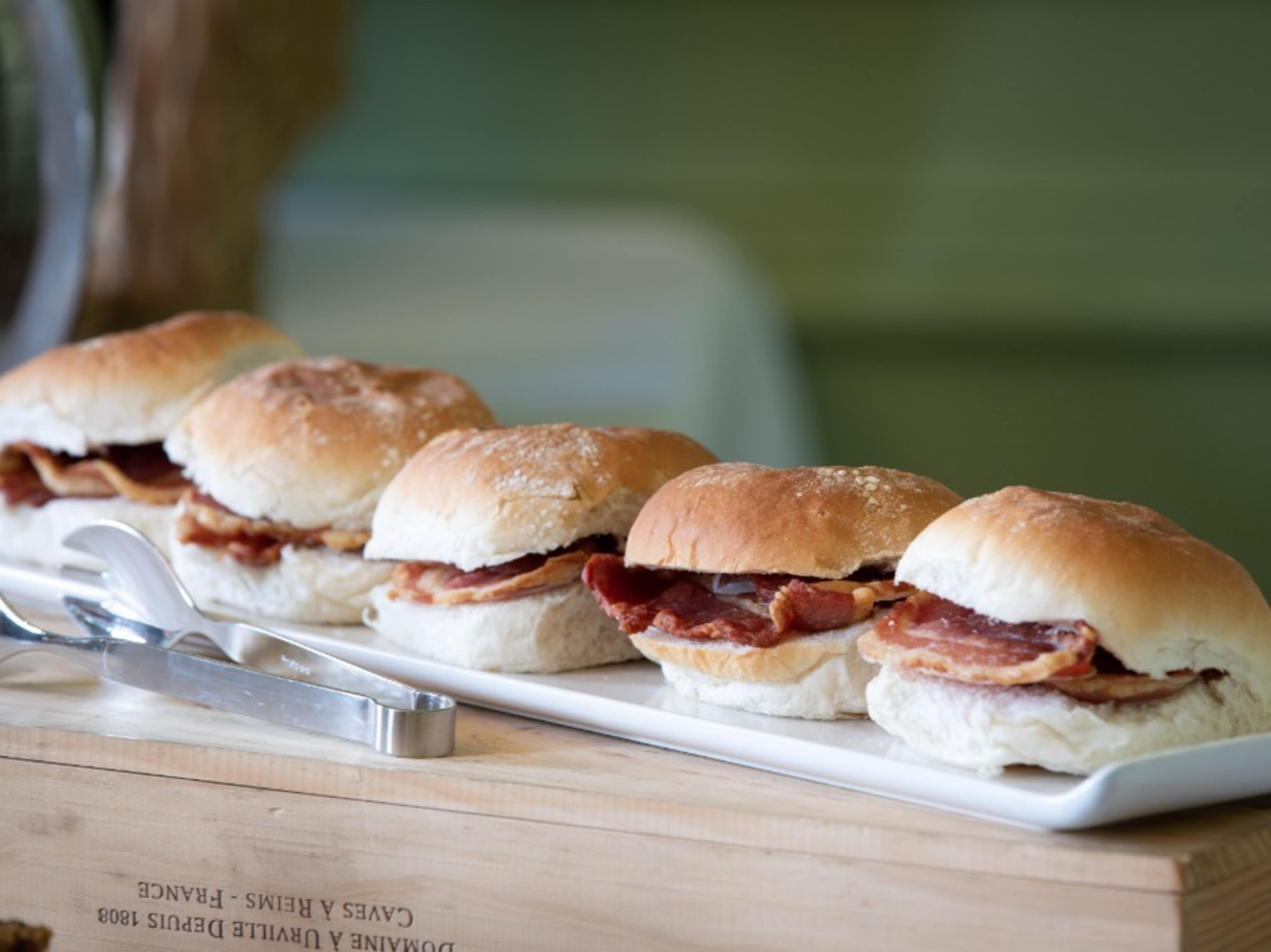 Breakfast Baps served with Teas & Coffees