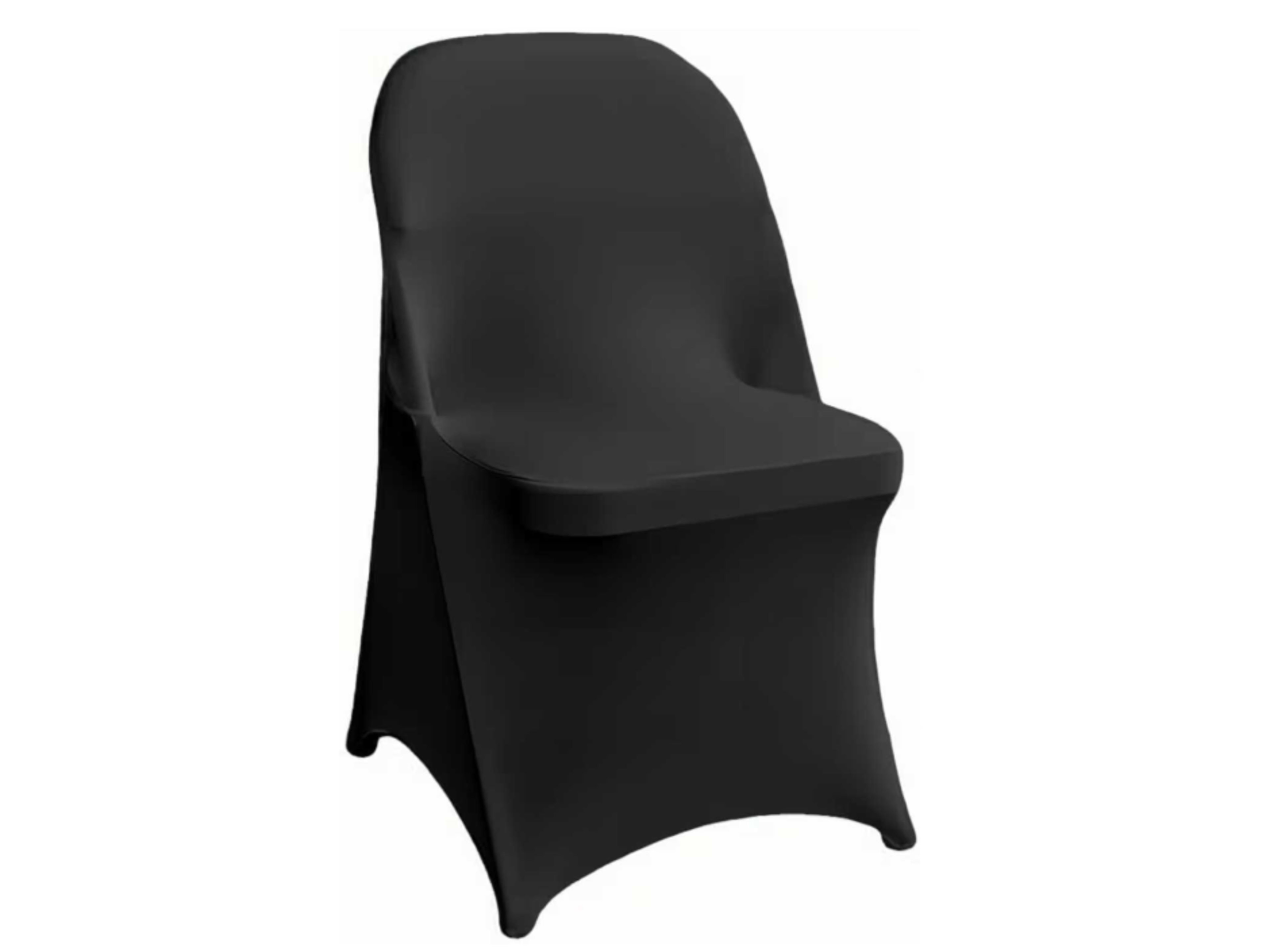 White plastic chairs with black covers