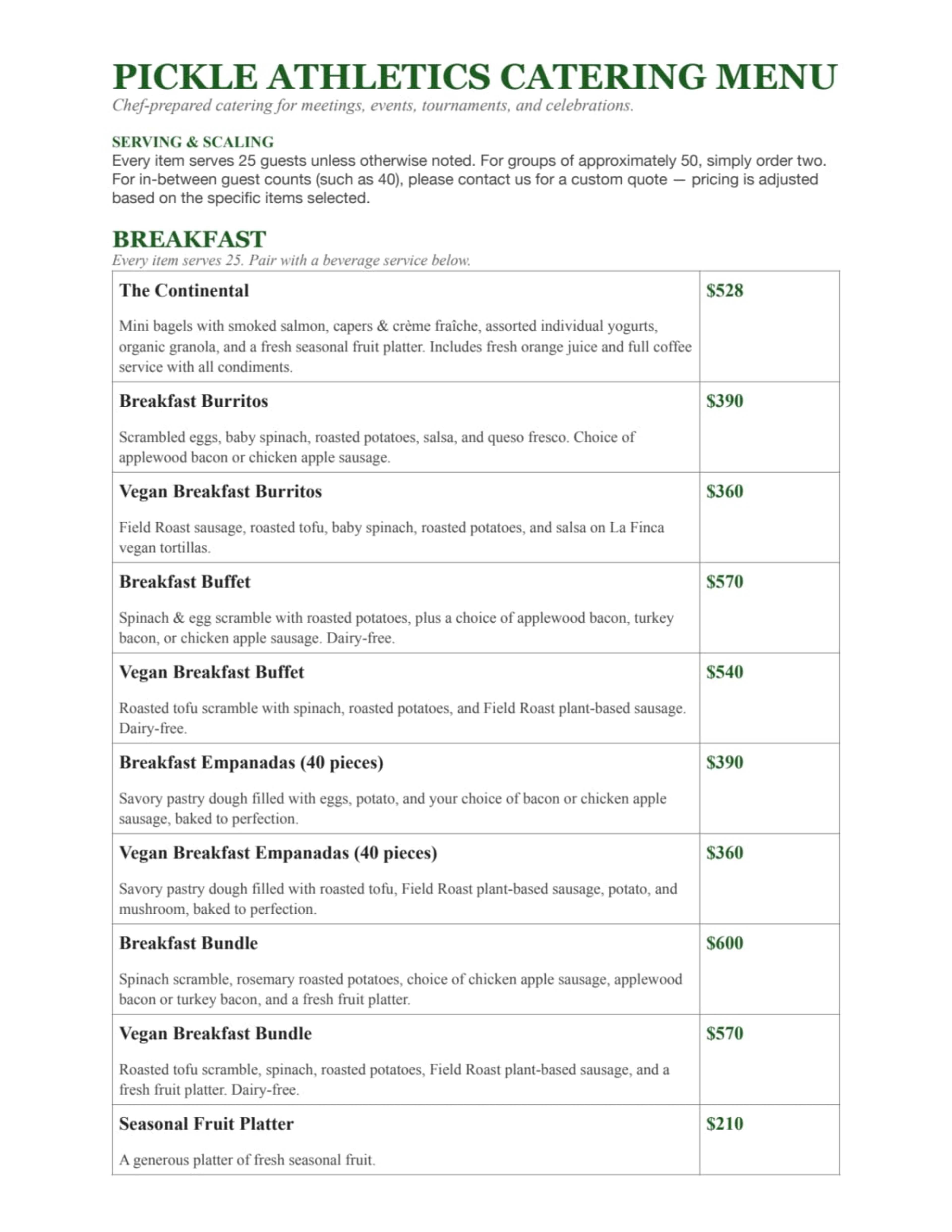 Menu offerings