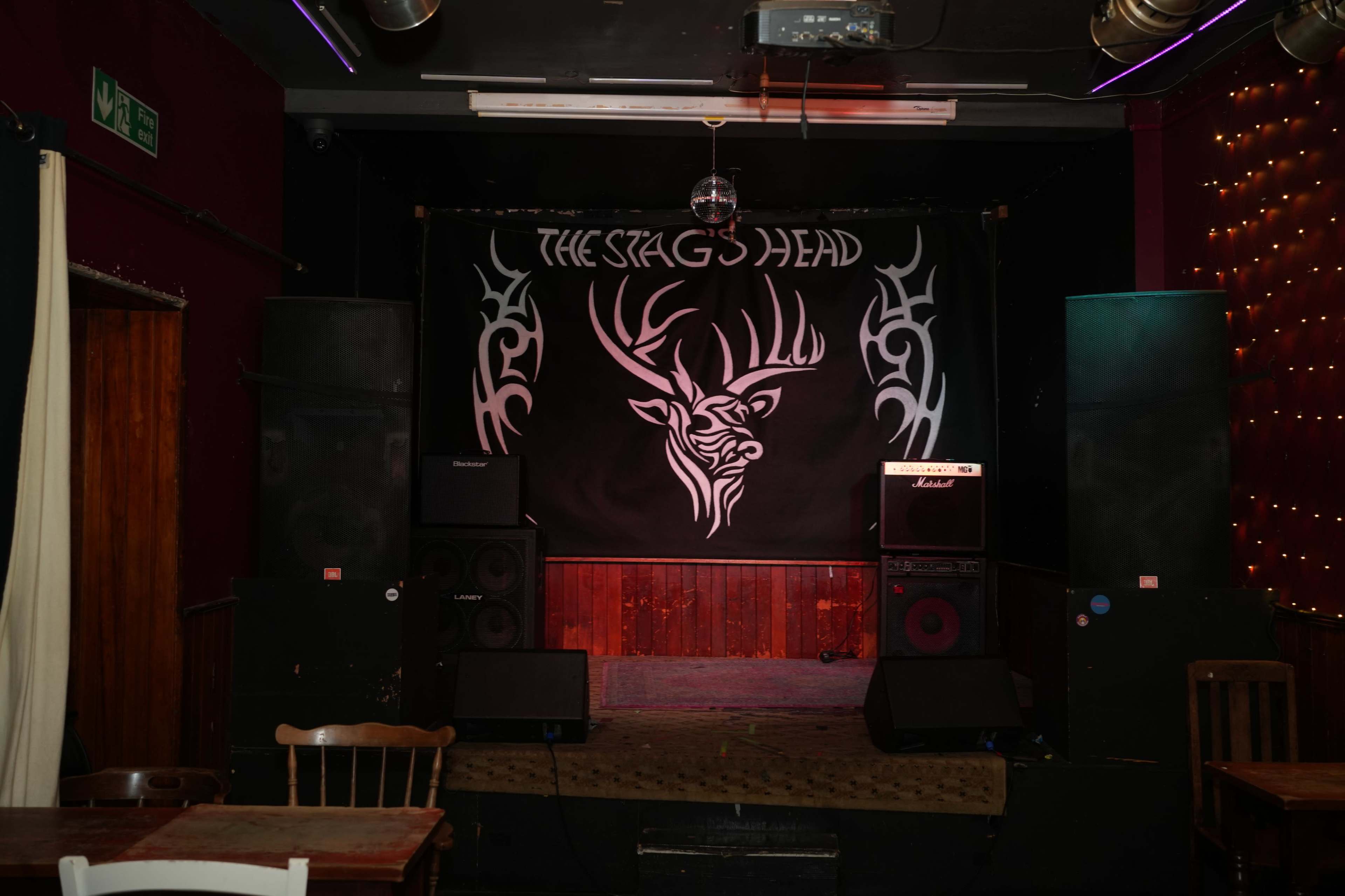 Function Room with Stage at an Iconic 1920s East End Pub Image in London, London, ENG