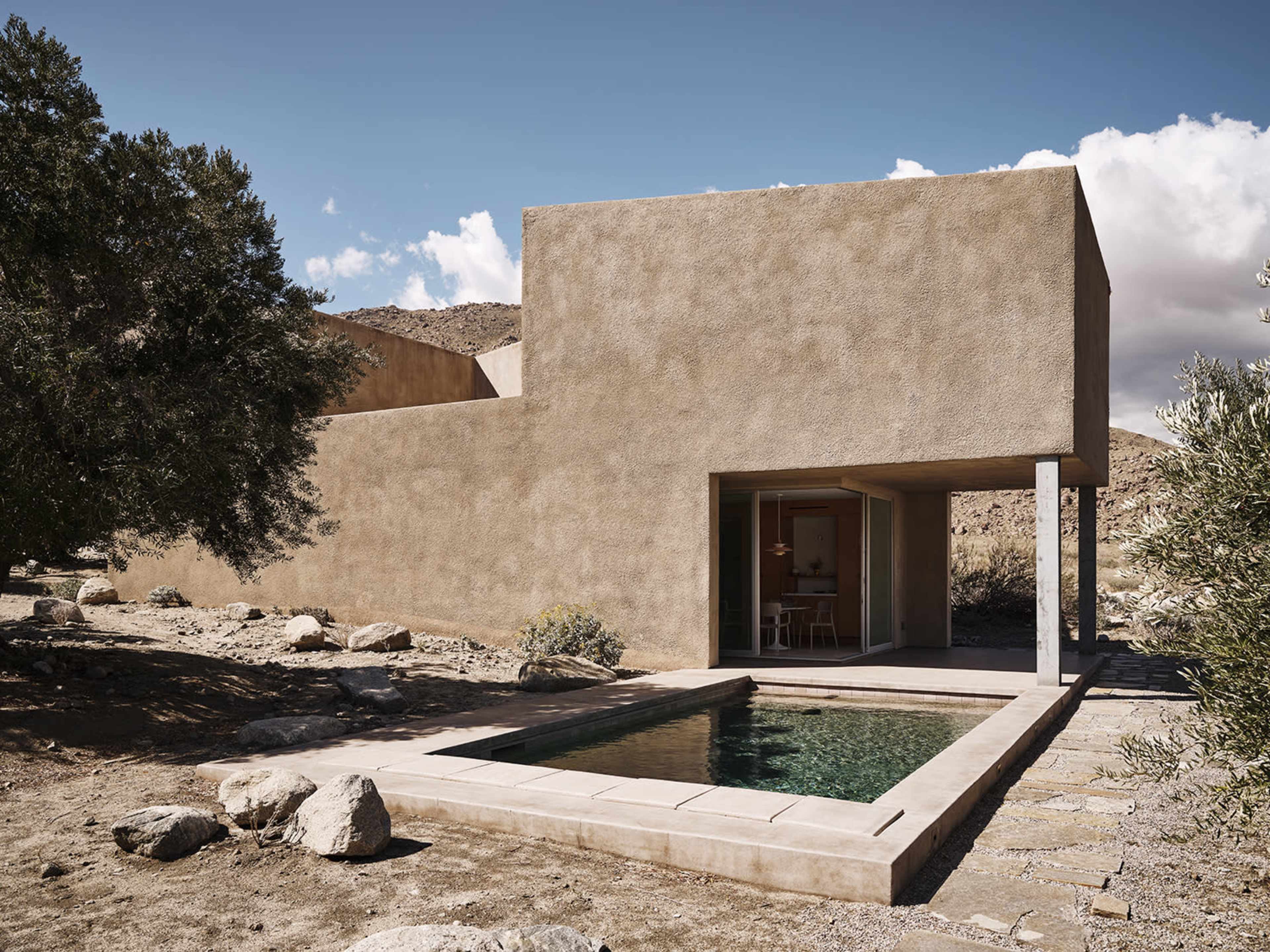 brutalist desert house in an olive grove with mountain views Image in , Whitewater, CA