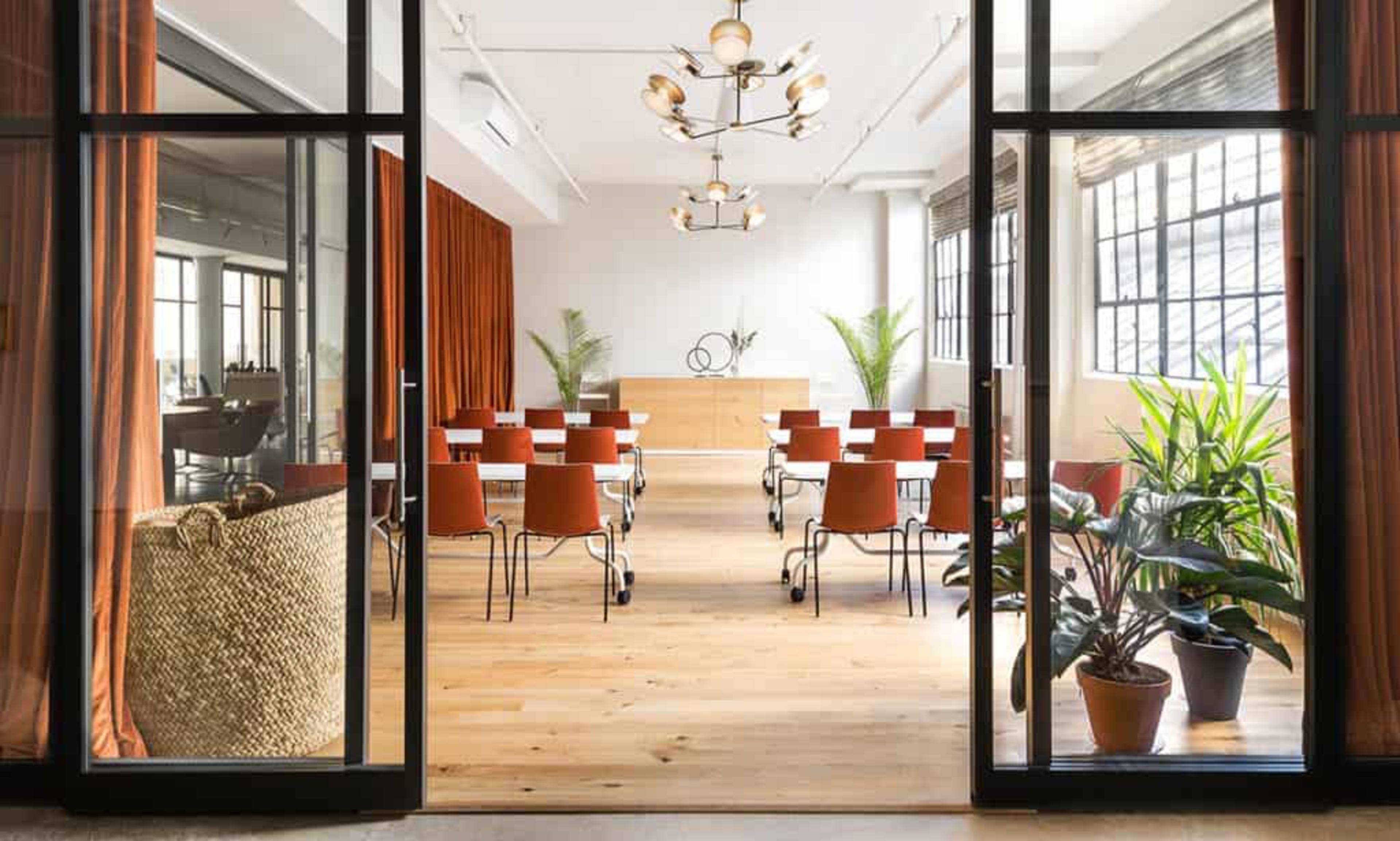 Bright open office location with large windows
