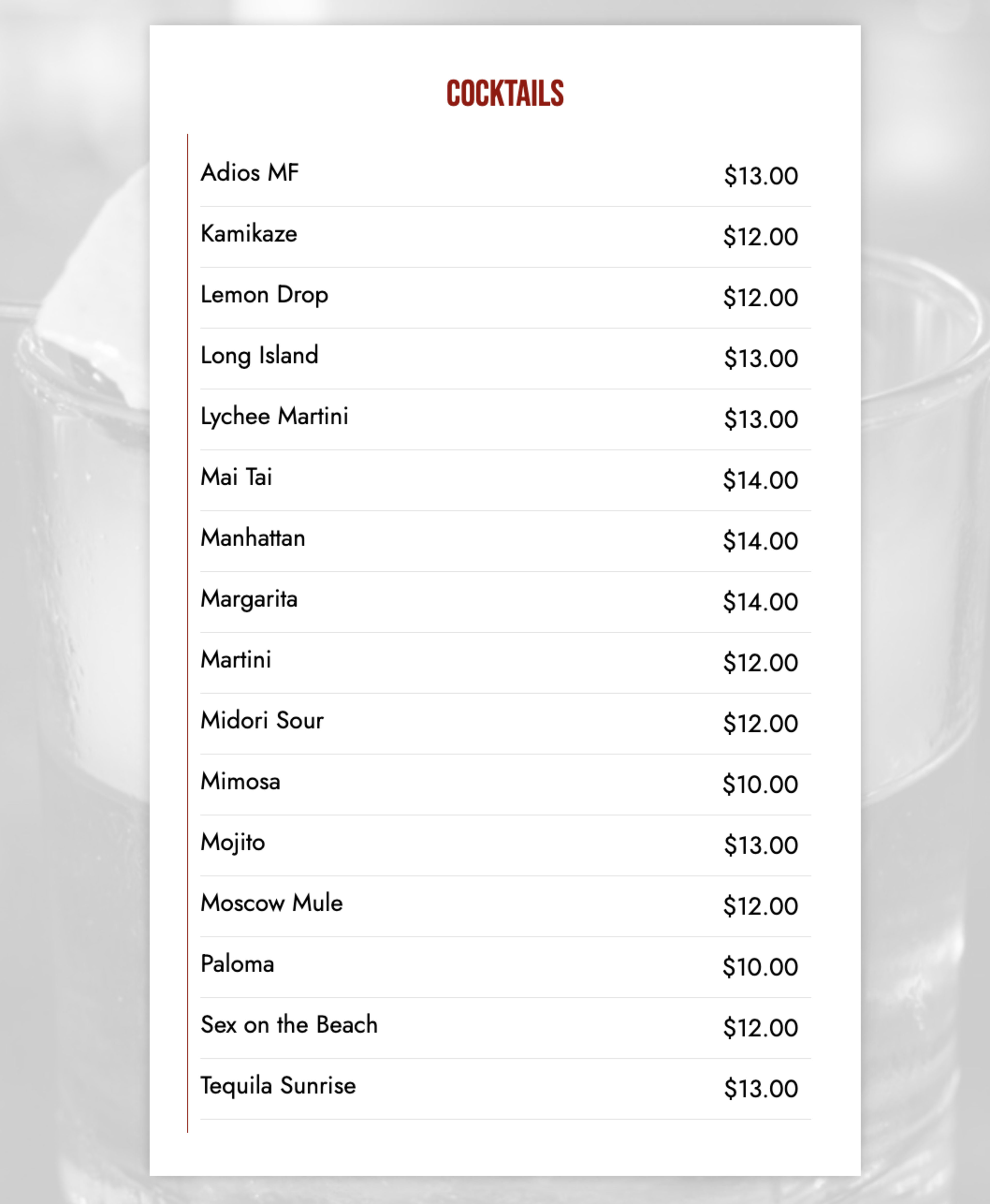 Menu offerings