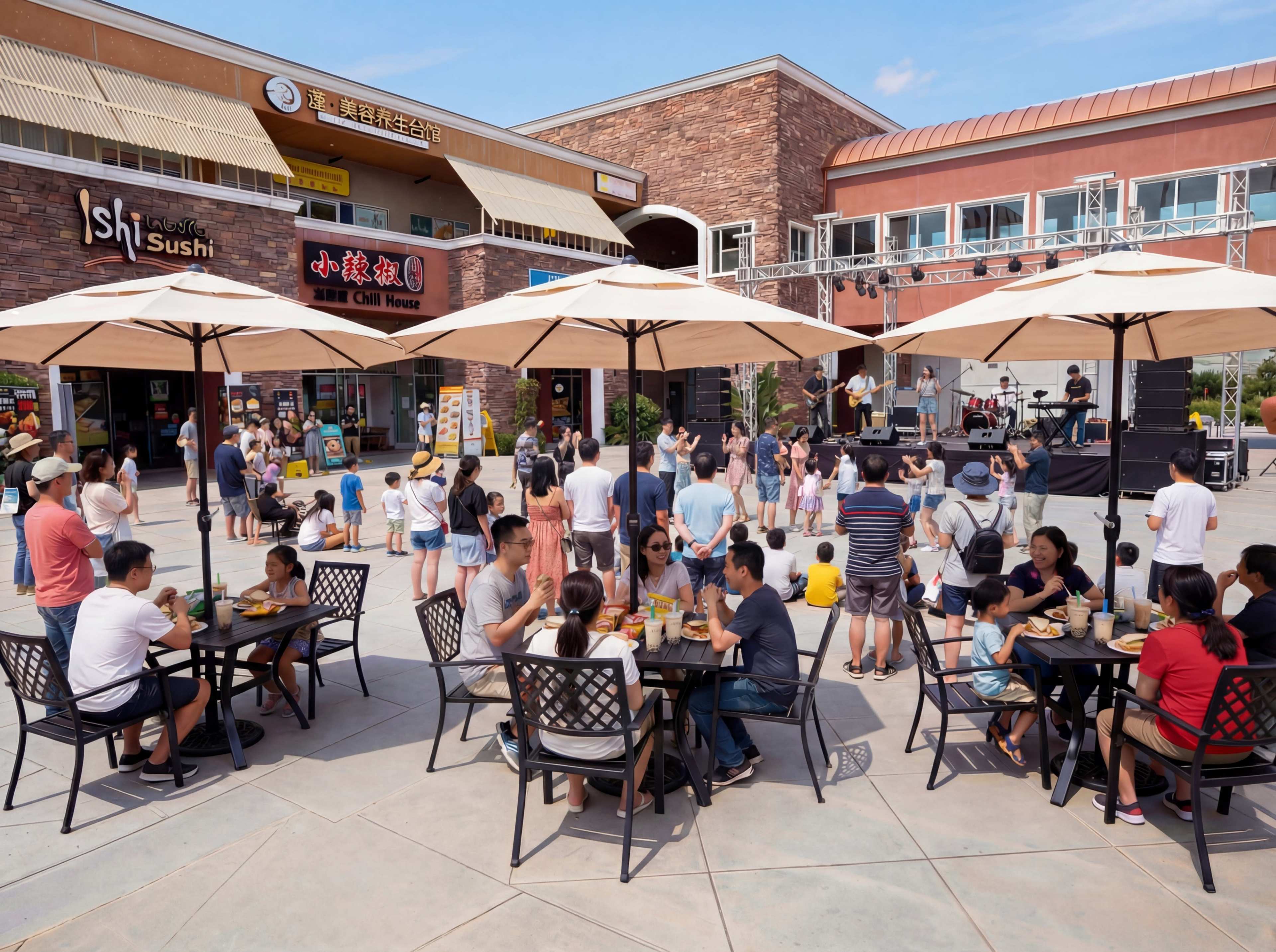Open Plaza Courtyard with Performance Stage Image in Rowland Heights, Rowland Heights, CA