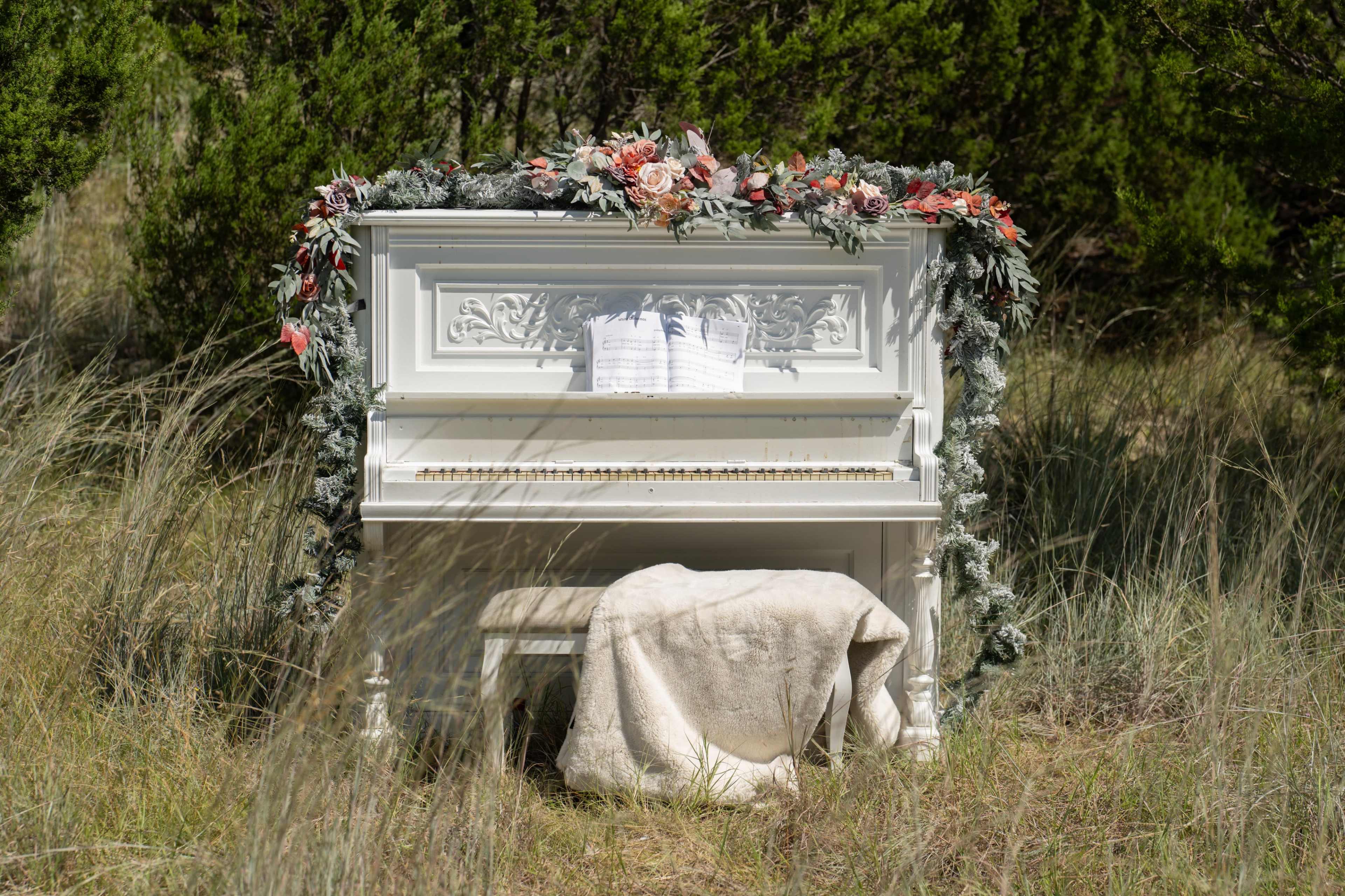 Whimsical White Piano in the Woods Image in , Weatherford, TX