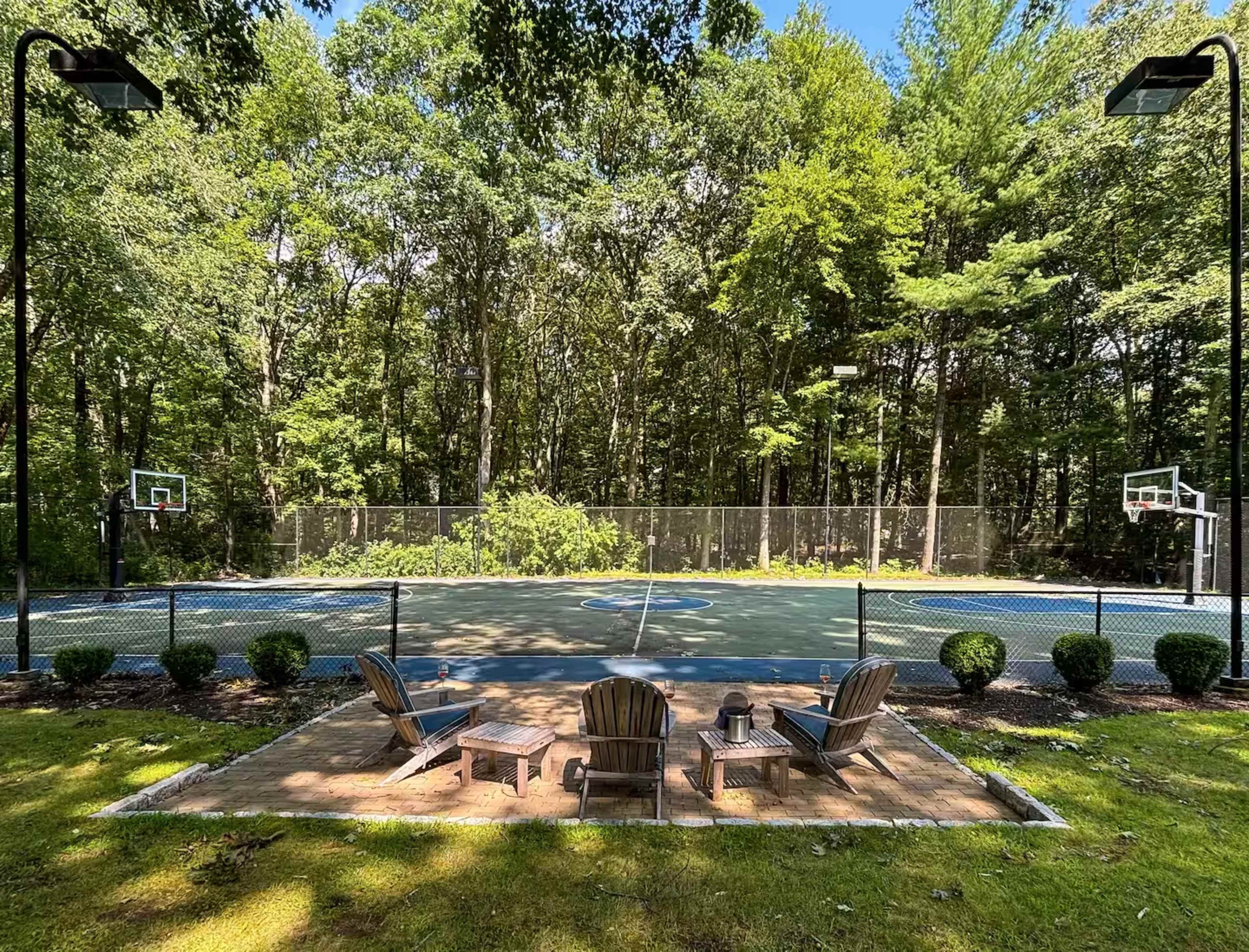 Country home in secluded setting with basketball court and pool. Image in Weston, Weston, CT