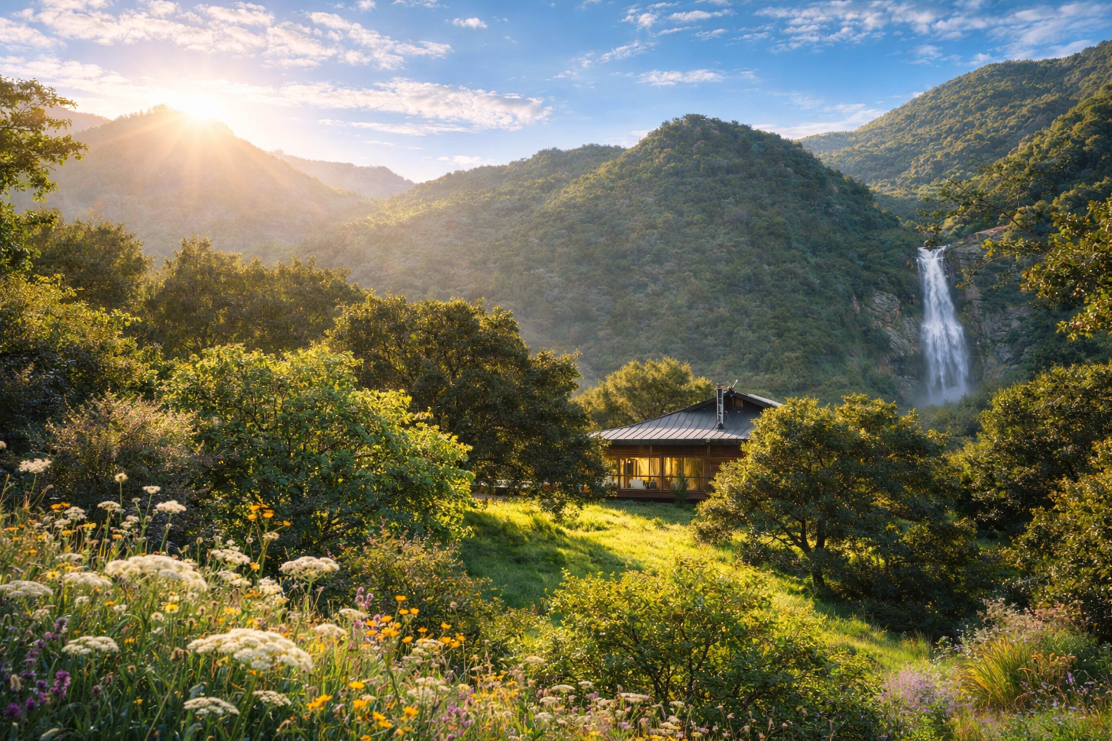 BUTTERFLY MOUNTAIN | 70-Acre Topanga Sanctuary | Water Fall, Luna Dome, Mongolian Yurt, Deer Cabin, Gaia Dome, Oak Tree Sanctuary, Cinematic Vistas Image in Topanga, topanga, CA