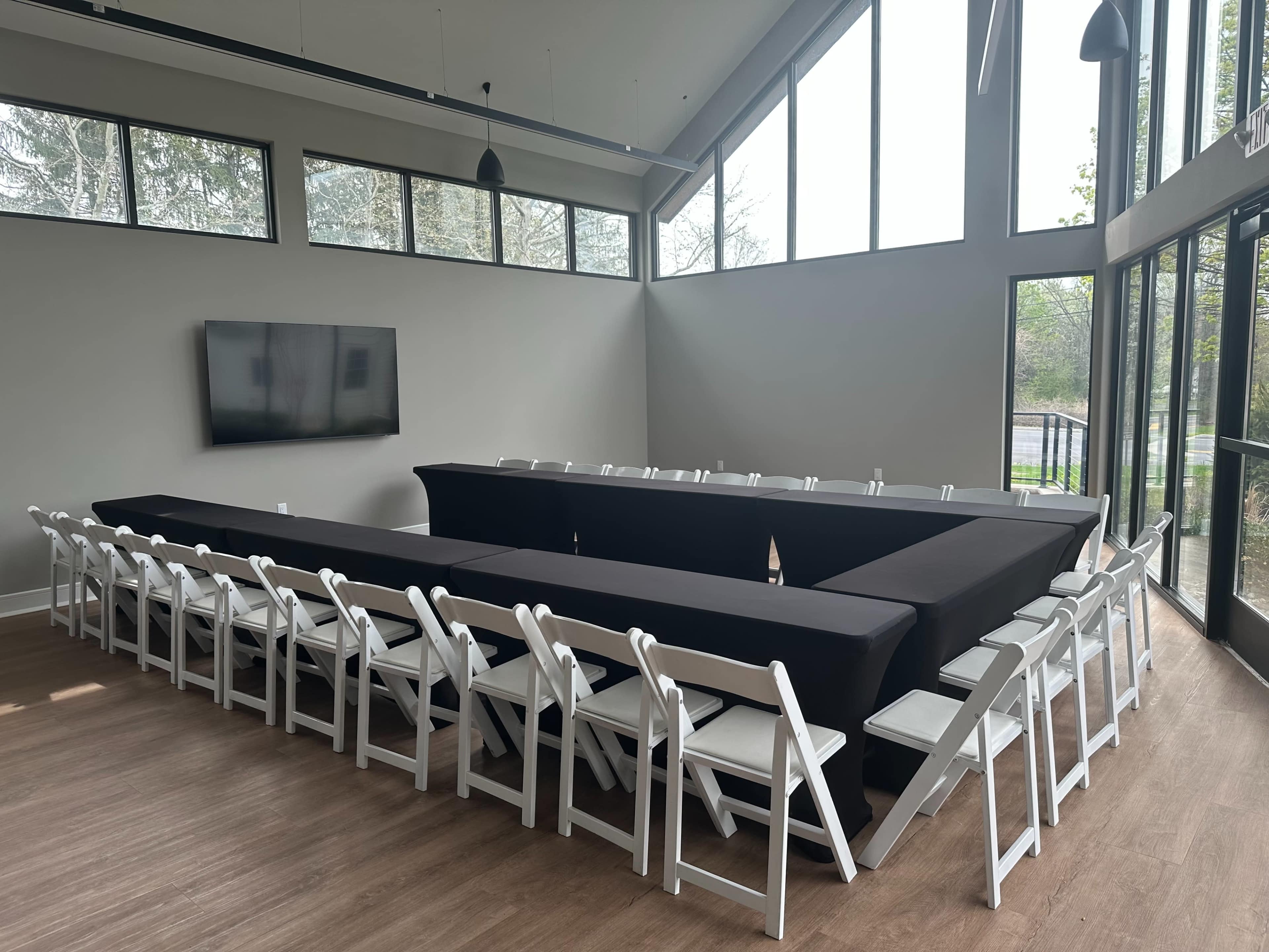 Unique Modern Loft-Style Meeting & Training Space with Floor-to-Ceiling Windows | 49 Guests Image in Pluckemin, Bedminster Township, NJ