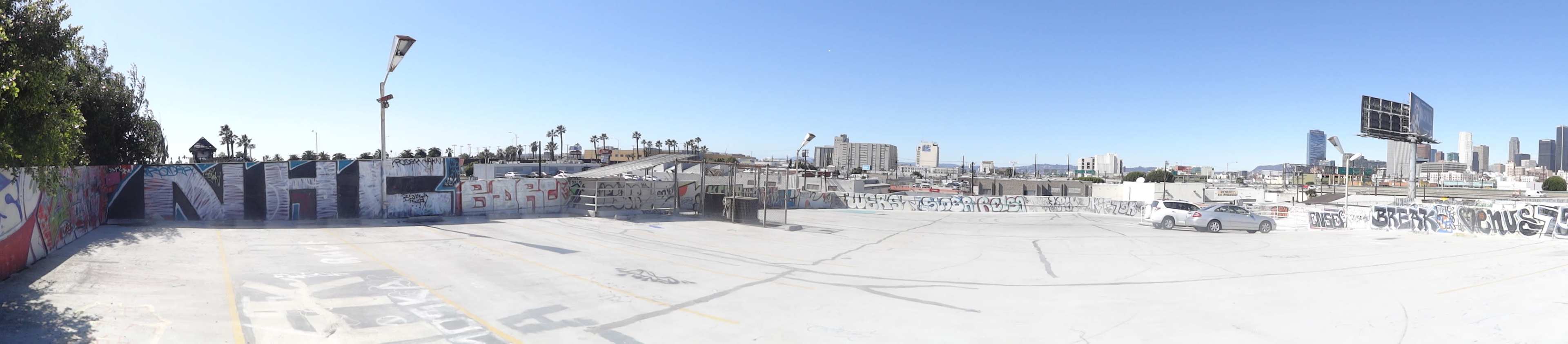 Skyline view of DTLA towers and 10 freeway. Image in South Los Angeles, Los Angeles, CA