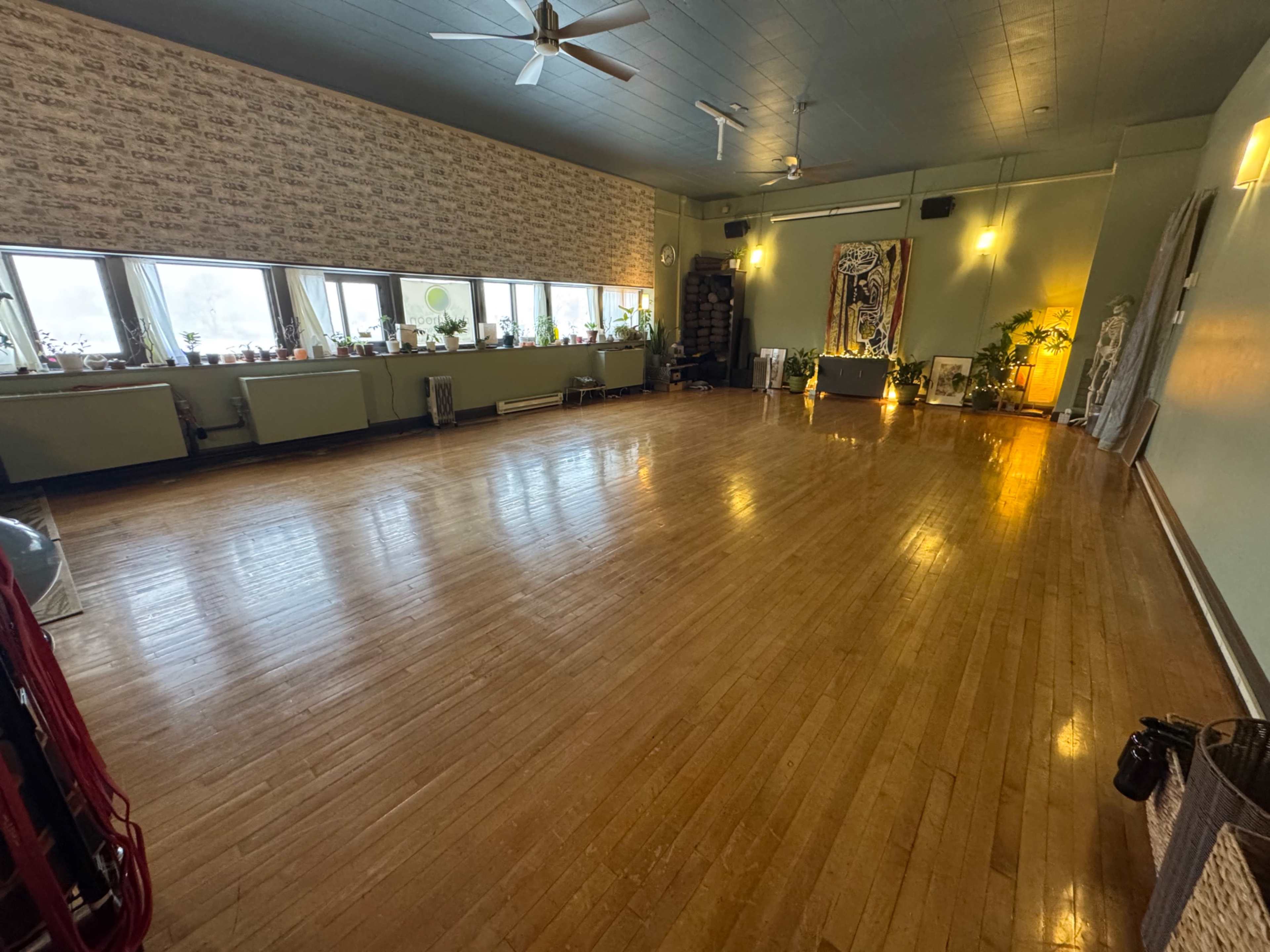 Serene yoga studio in a repurposed elementary school. Image in Elmwood North, Buffalo, NY