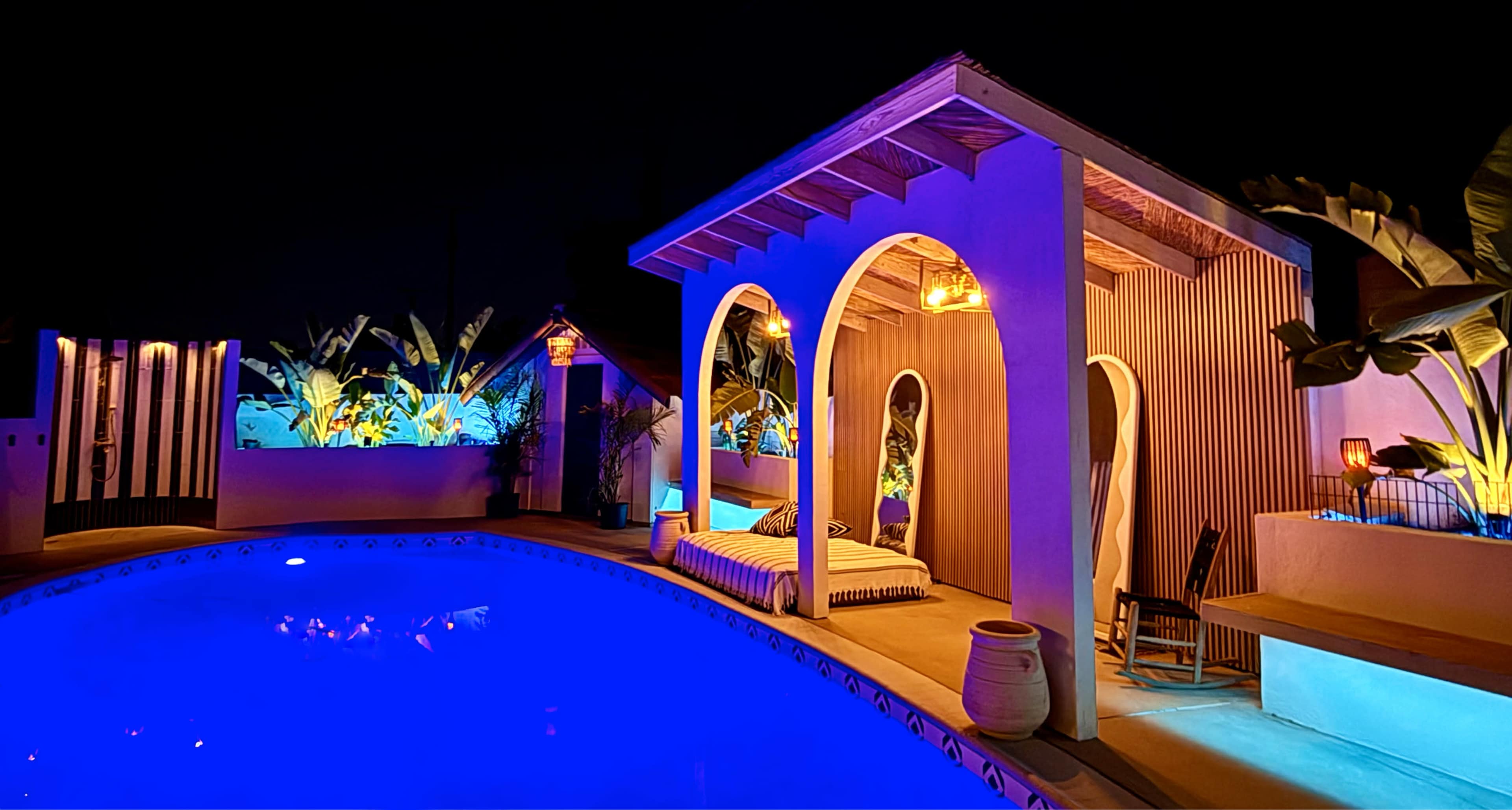 Tulum Vibes, Luxe Poolside Cabana, Nighttime Magic Image in North Hills, North Hills, CA
