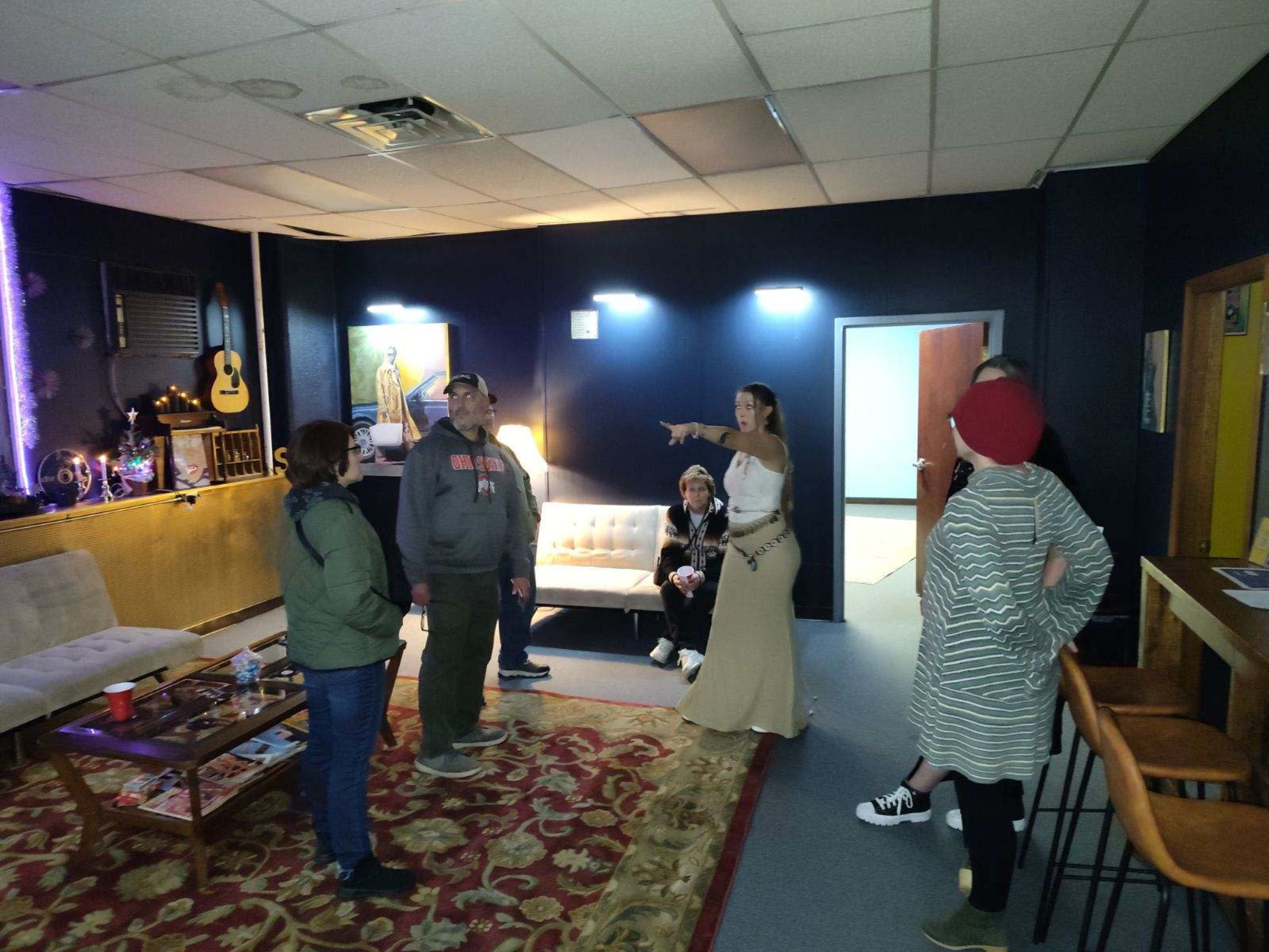 Cozy , Creative & Artistically Inspiring, with a beautiful view of the city downtown. Full Music Stage & PA system for music events, TV screens for movies & a bar area for any food venders. Image in Midtown Dayton, Dayton Ohio, OH