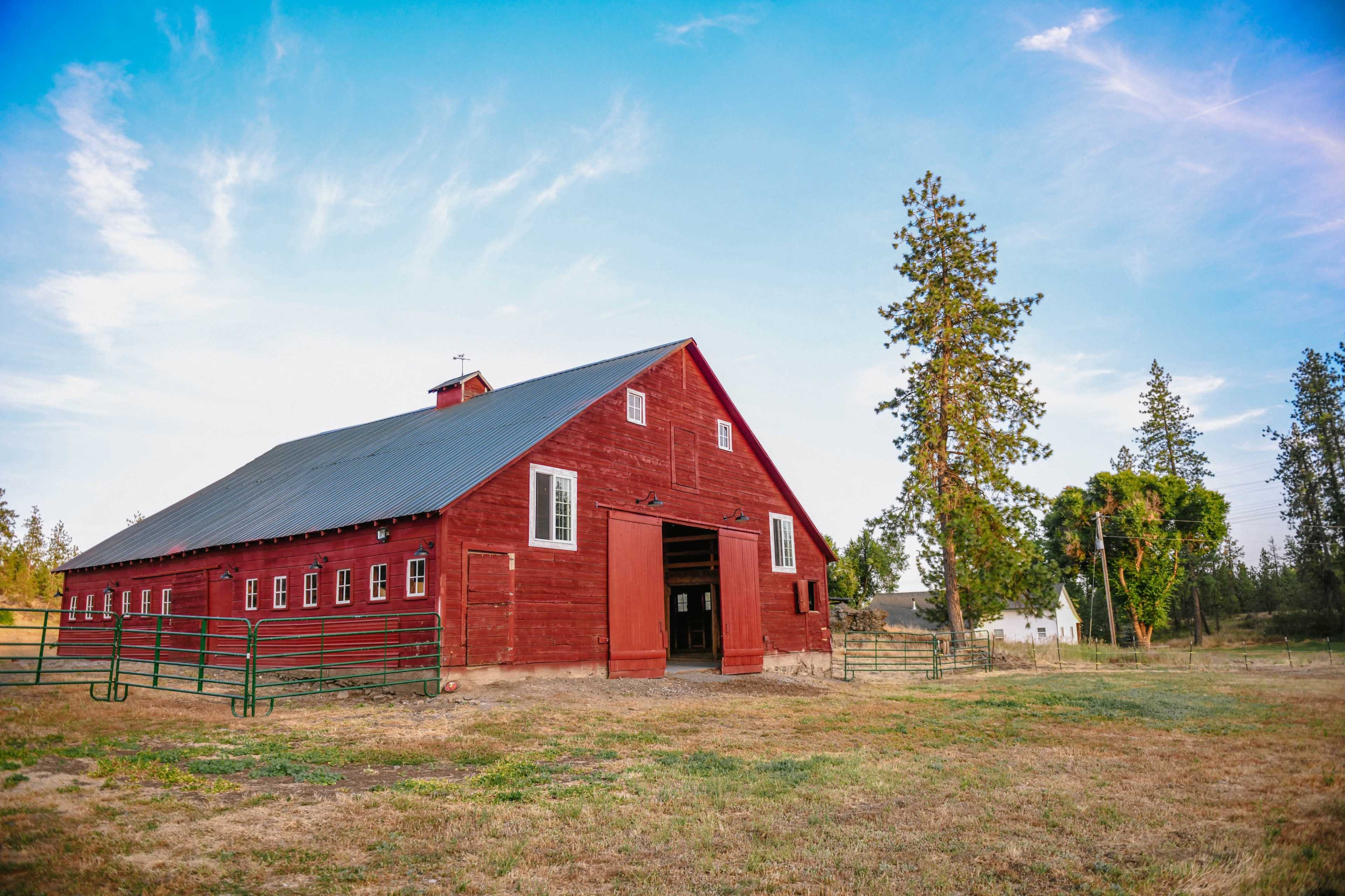 Red Barn on the Rocks Image in , Nine Mile Falls, WA