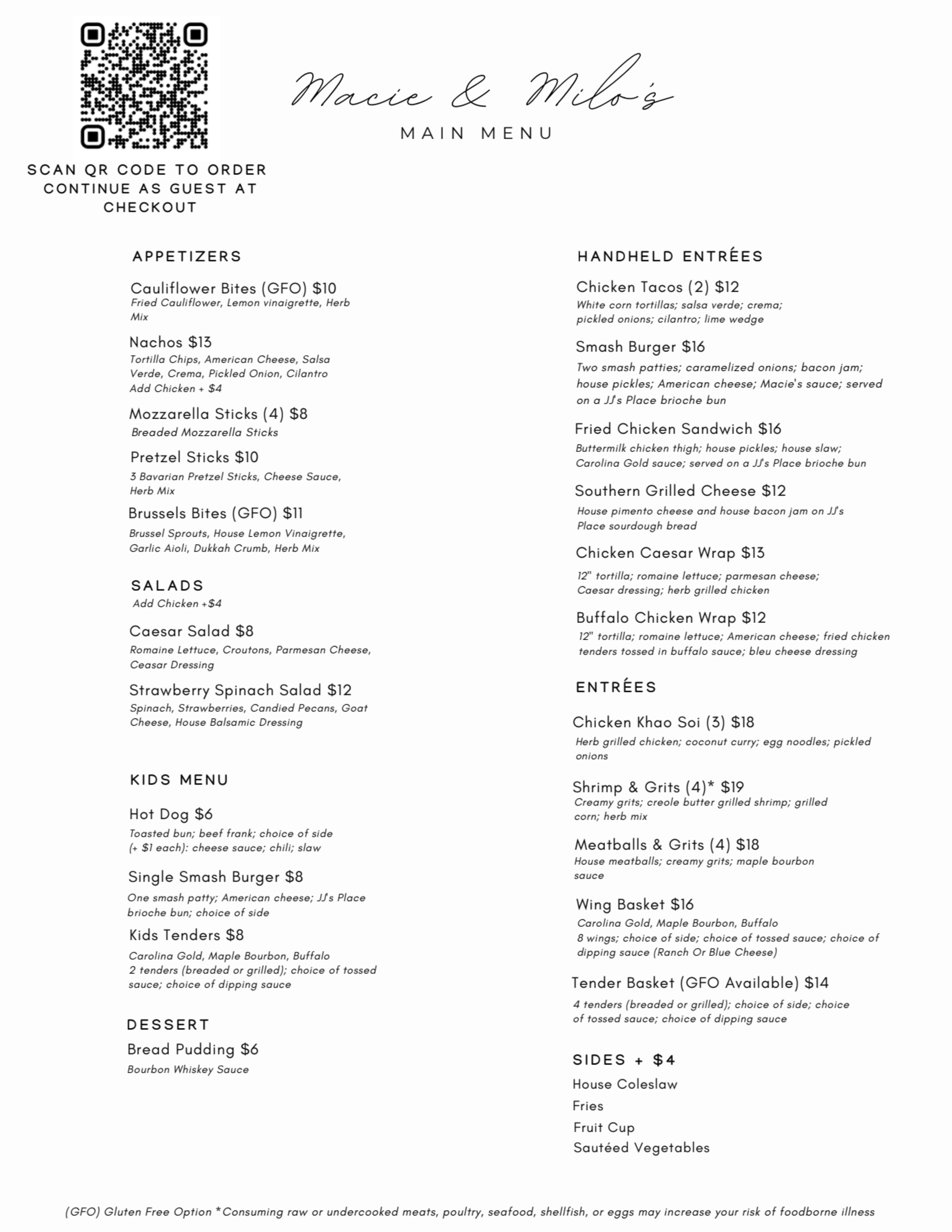 Menu offerings