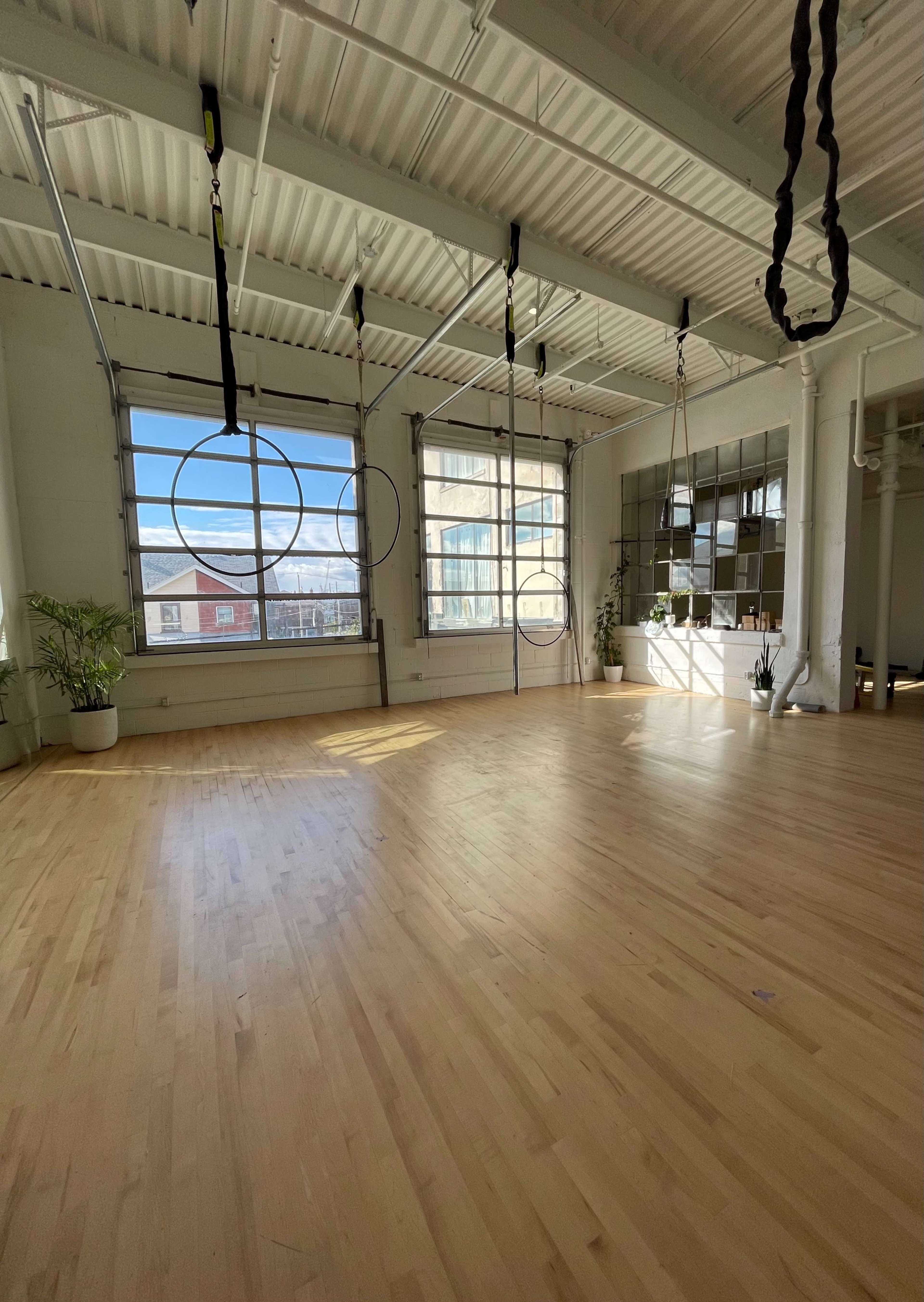 Sun-Drenched Aerial Dance Loft Image in Junction Triangle, Toronto, ON
